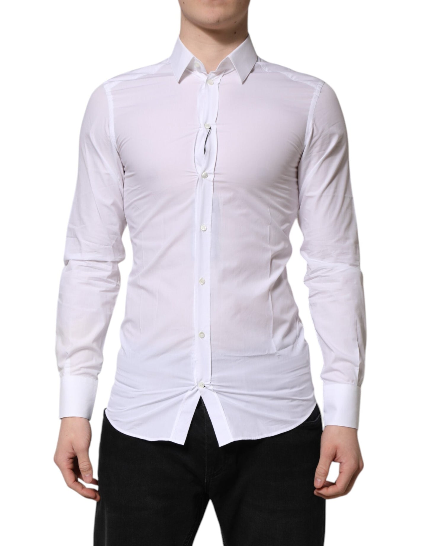 Dolce & Gabbana White Cotton GOLD Long Sleeve Men Dress Men's Shirt