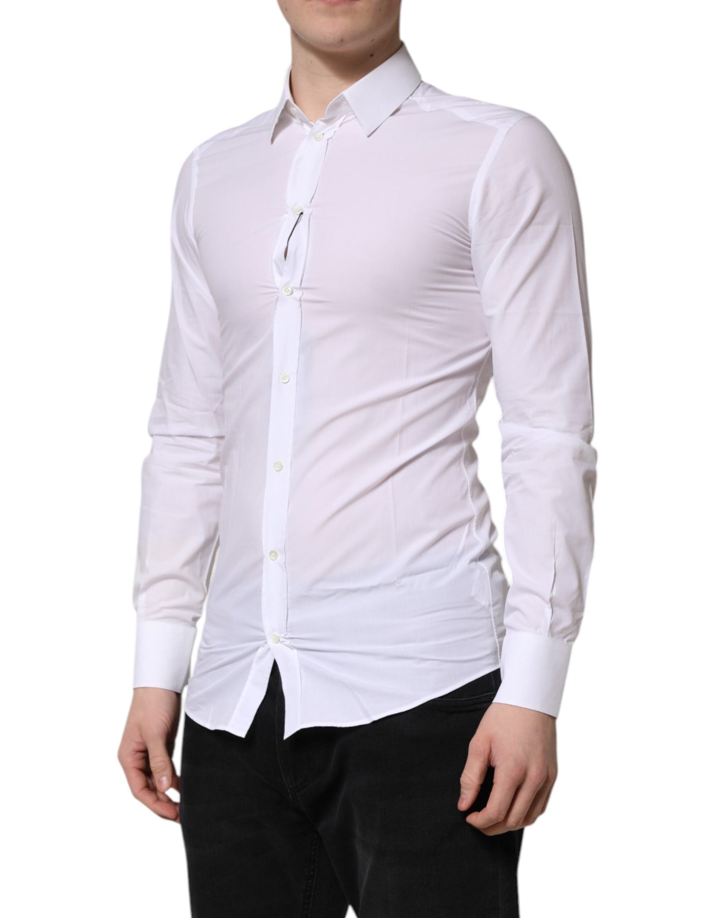 Dolce & Gabbana White Cotton GOLD Long Sleeve Men Dress Men's Shirt