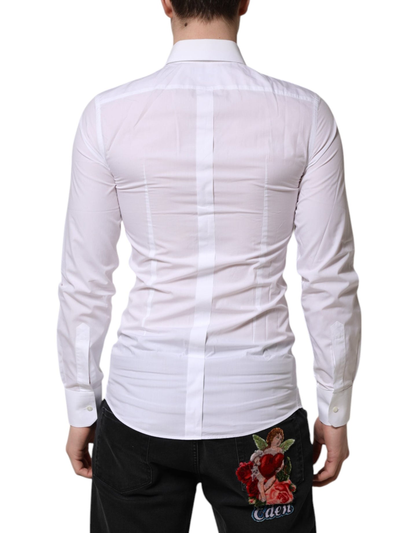 Dolce & Gabbana White Cotton GOLD Long Sleeve Men Dress Men's Shirt
