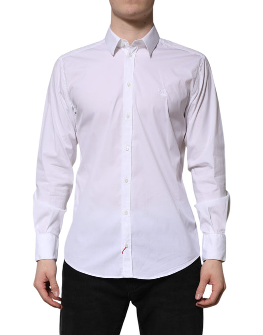 Dolce & Gabbana White Cotton MARTINI Long Sleeve Dress Men's Shirt
