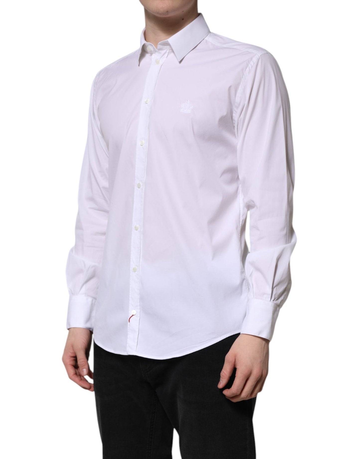 Dolce & Gabbana White Cotton MARTINI Long Sleeve Dress Men's Shirt