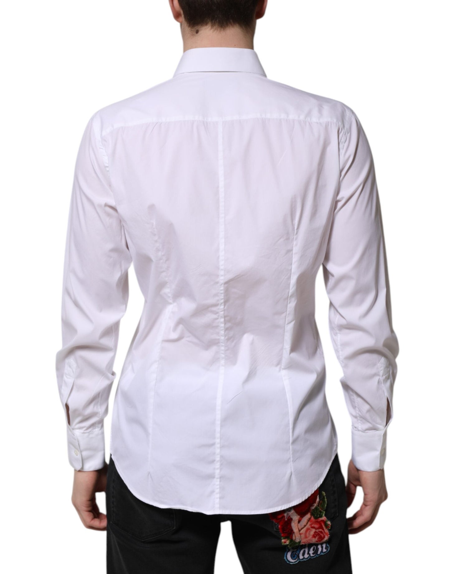 Dolce & Gabbana White Cotton MARTINI Long Sleeve Dress Men's Shirt