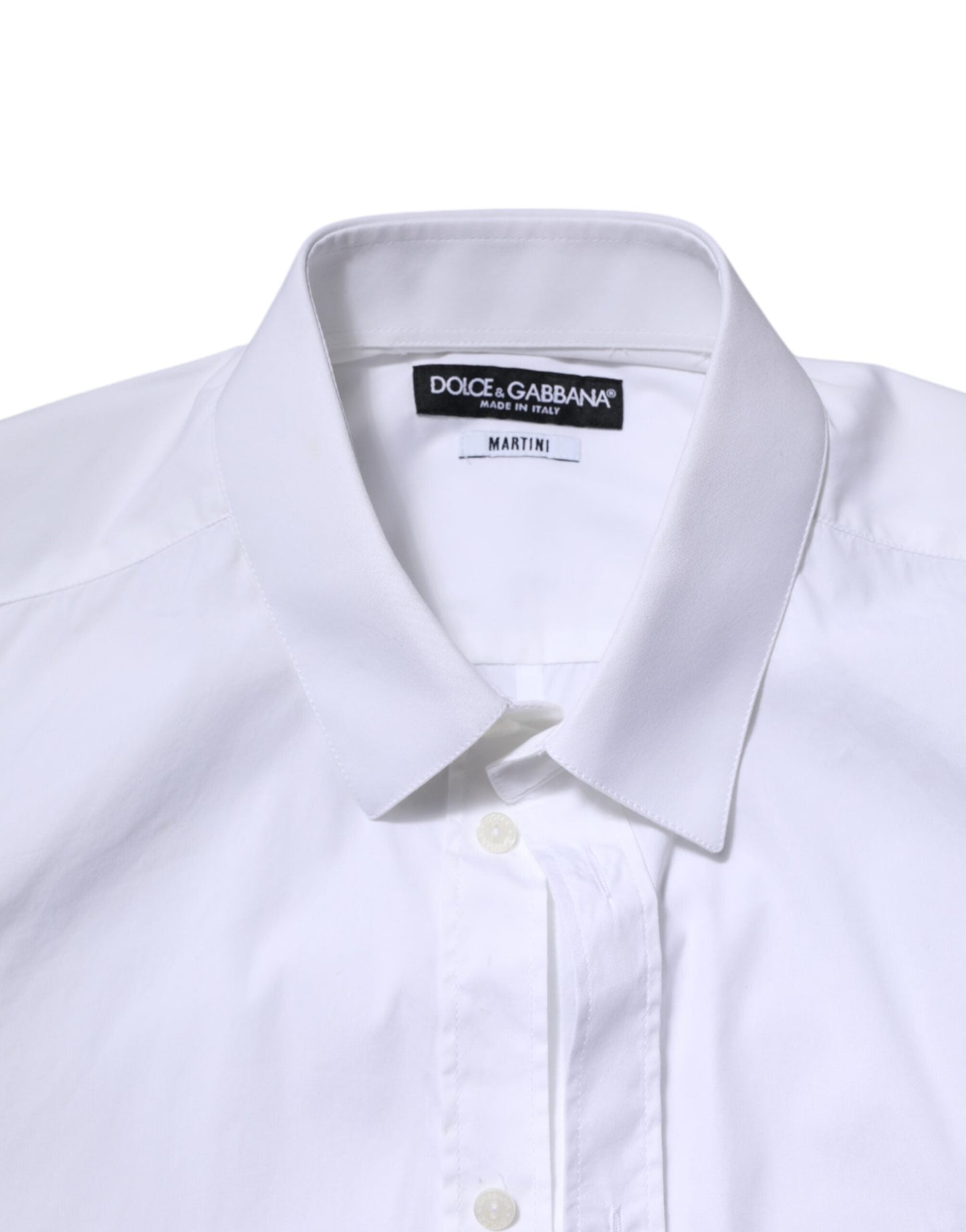 Dolce & Gabbana White Cotton MARTINI Long Sleeve Dress Men's Shirt