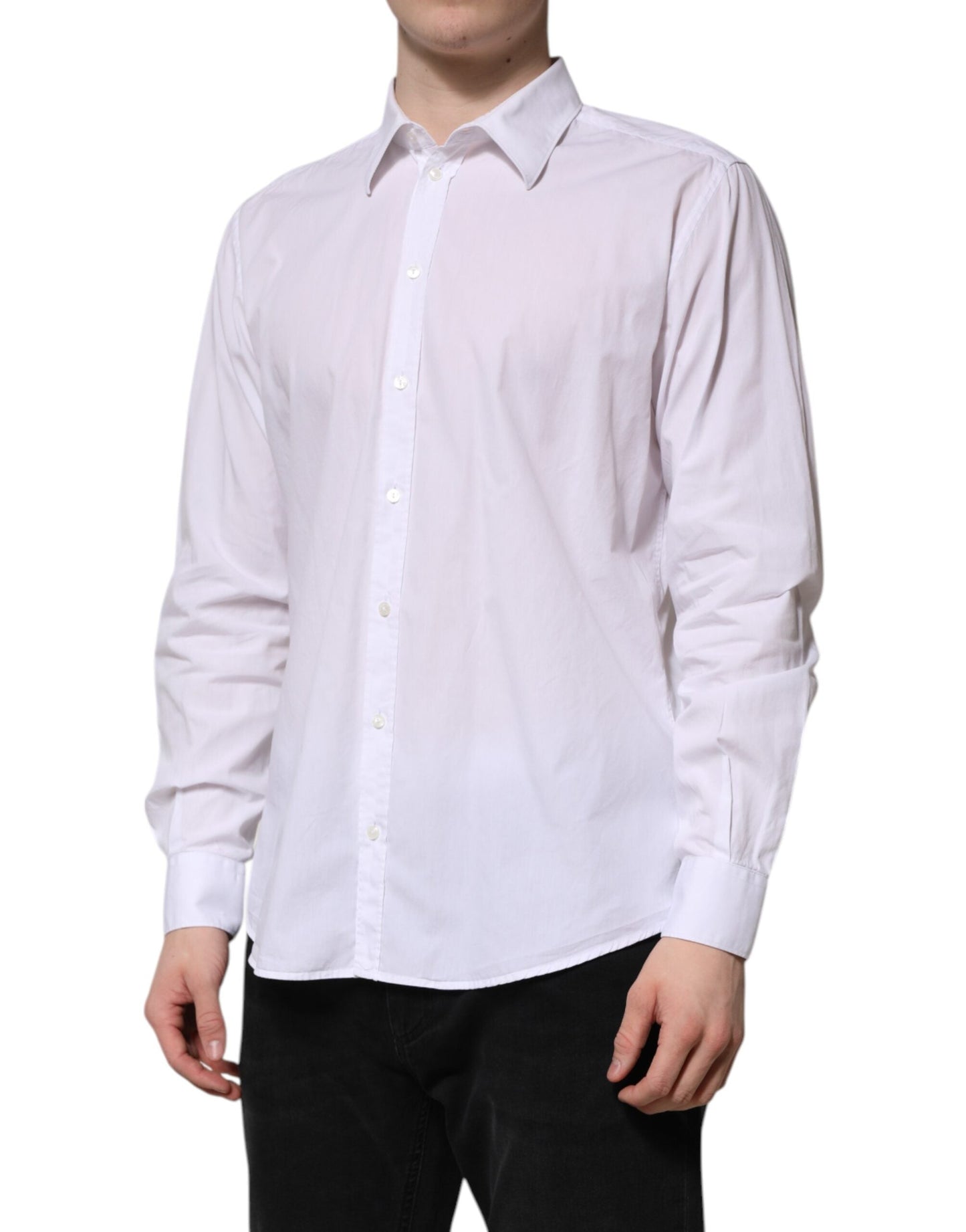 Dolce & Gabbana White Cotton STAFF Long Sleeves Dress Men's Shirt ()