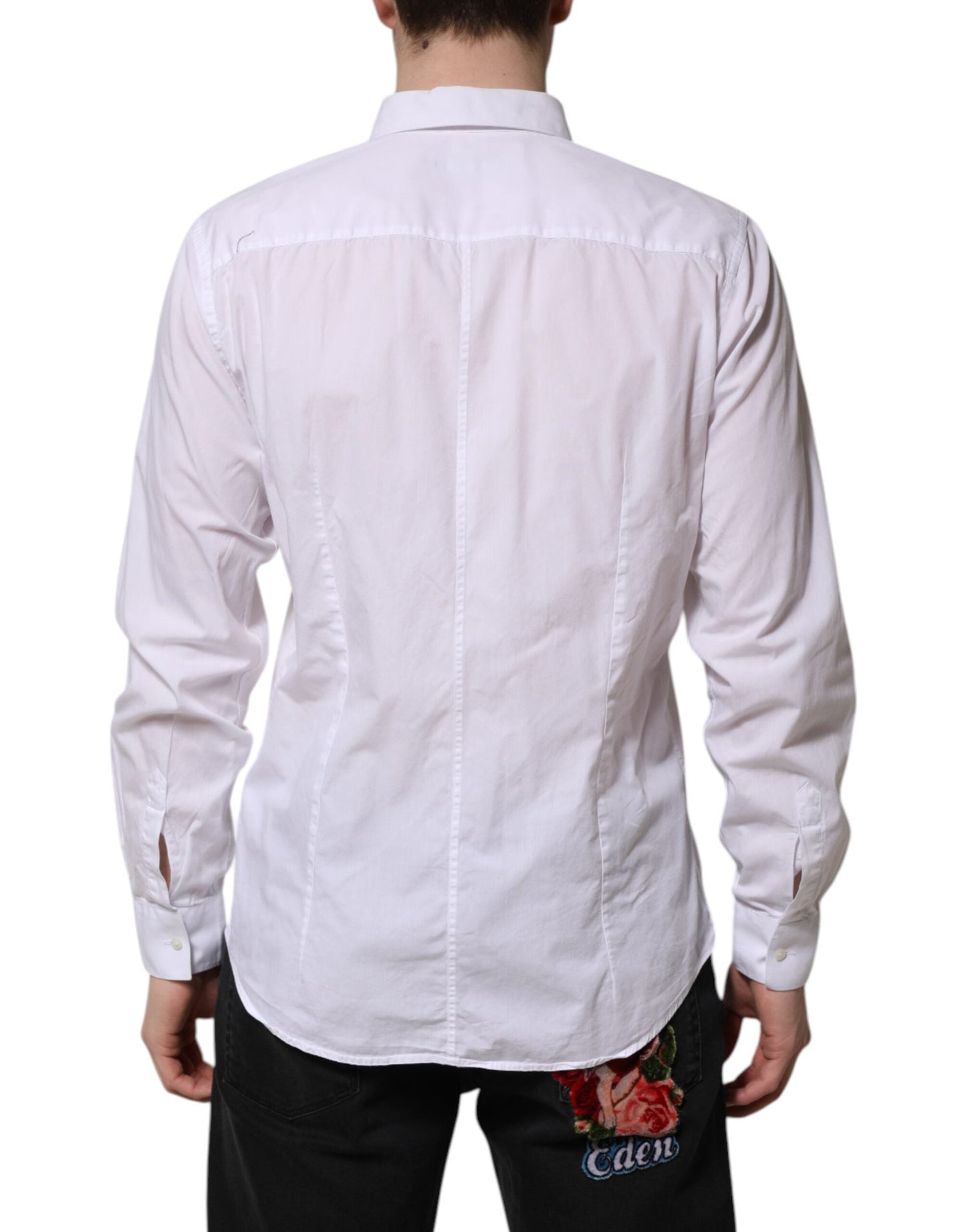 Dolce & Gabbana White Cotton STAFF Long Sleeves Dress Men's Shirt ()