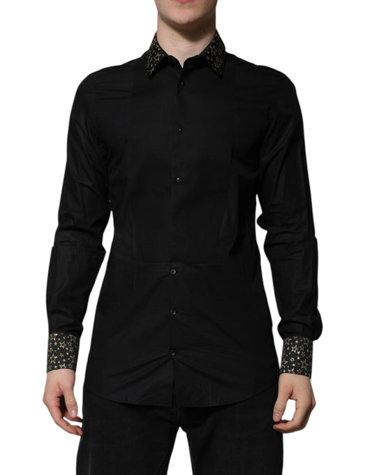 Dolce & Gabbana Black Cotton GOLD Long Sleeves Dress Men's Shirt ()