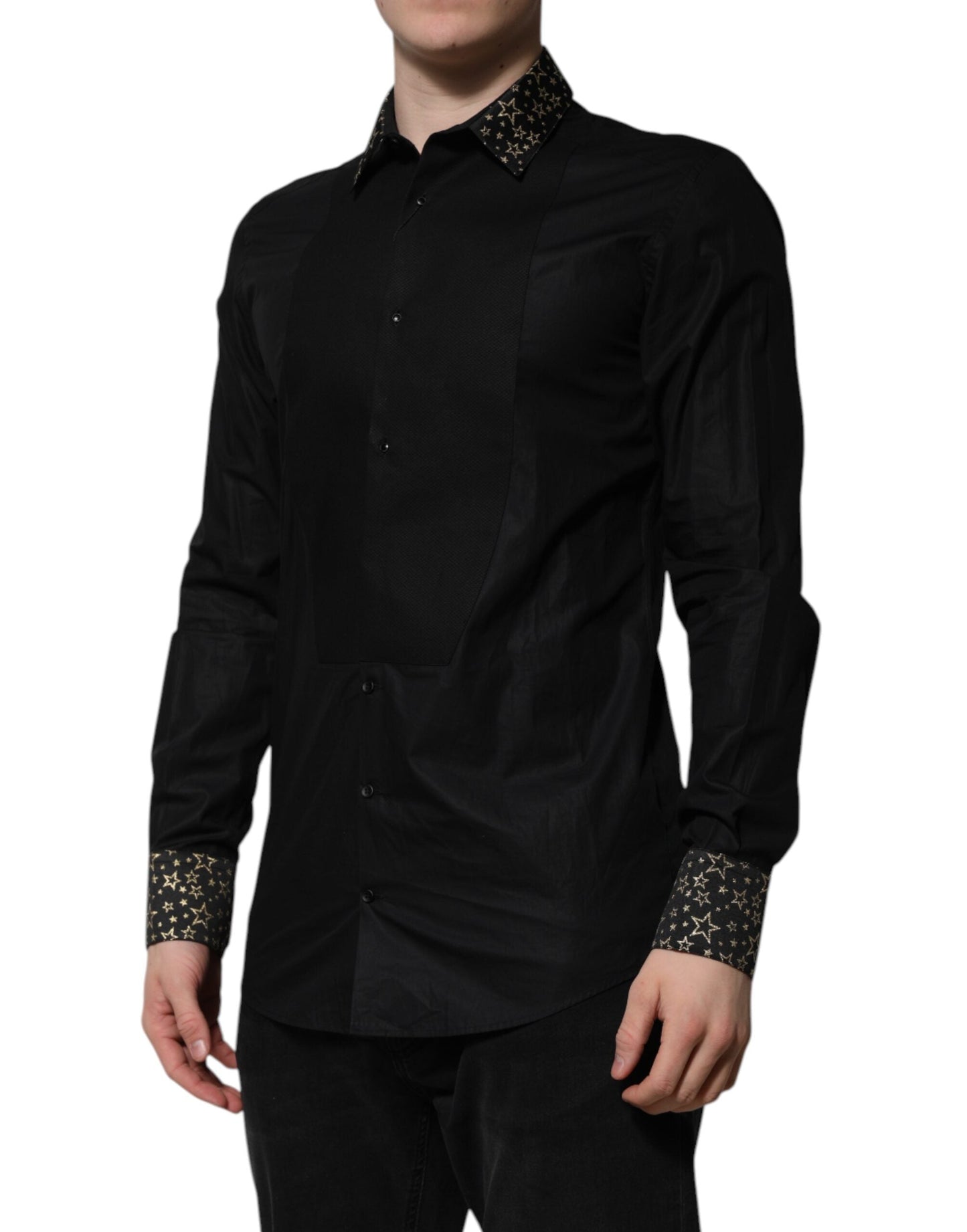 Dolce & Gabbana Black Cotton GOLD Long Sleeves Dress Men's Shirt ()