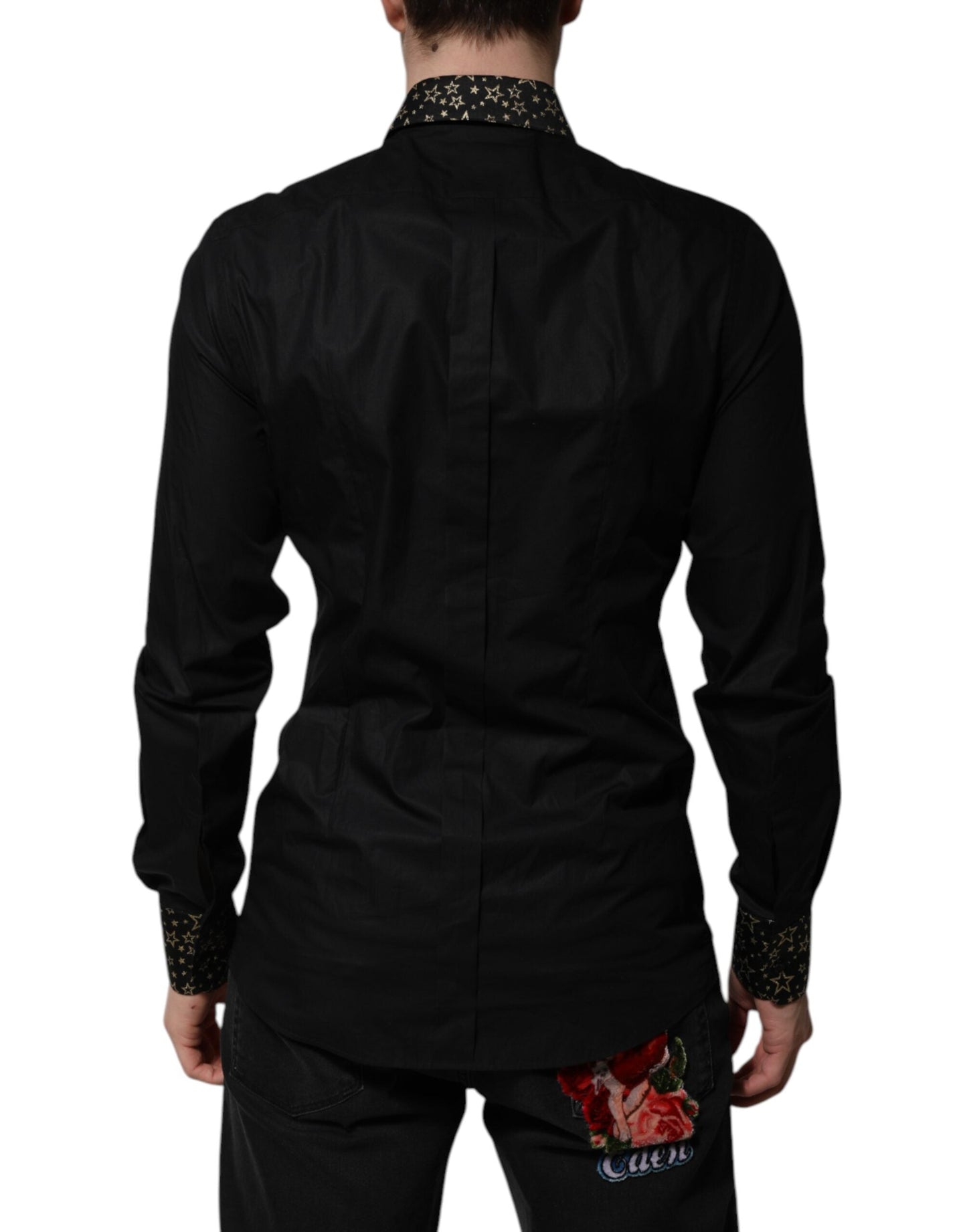 Dolce & Gabbana Black Cotton GOLD Long Sleeves Dress Men's Shirt ()
