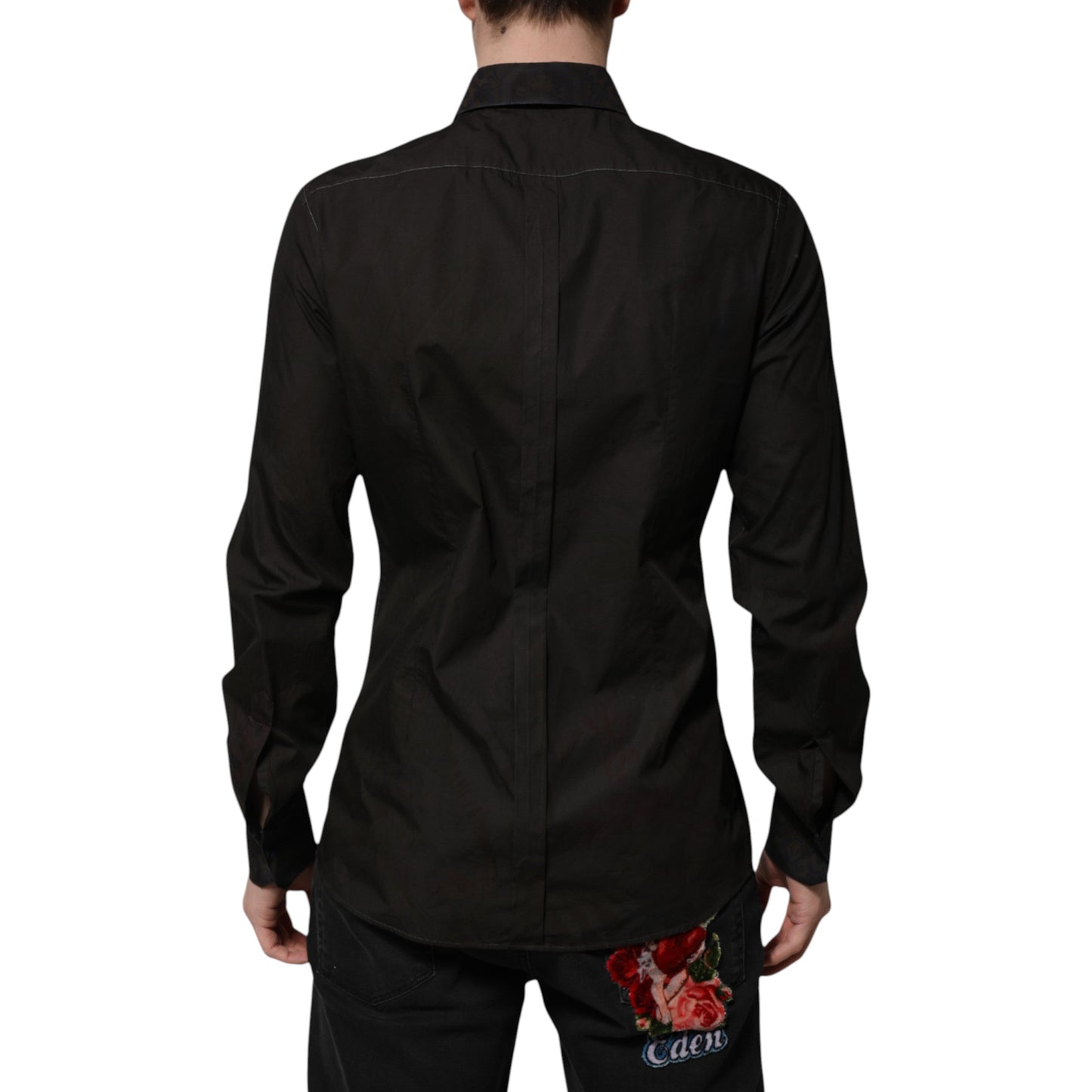 Dolce & Gabbana Black Cotton Jacquard GOLD Collar Dress Men's Shirt