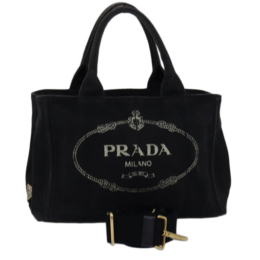 PRADA Canapa PM Hand Bag Canvas 2way Black  75342