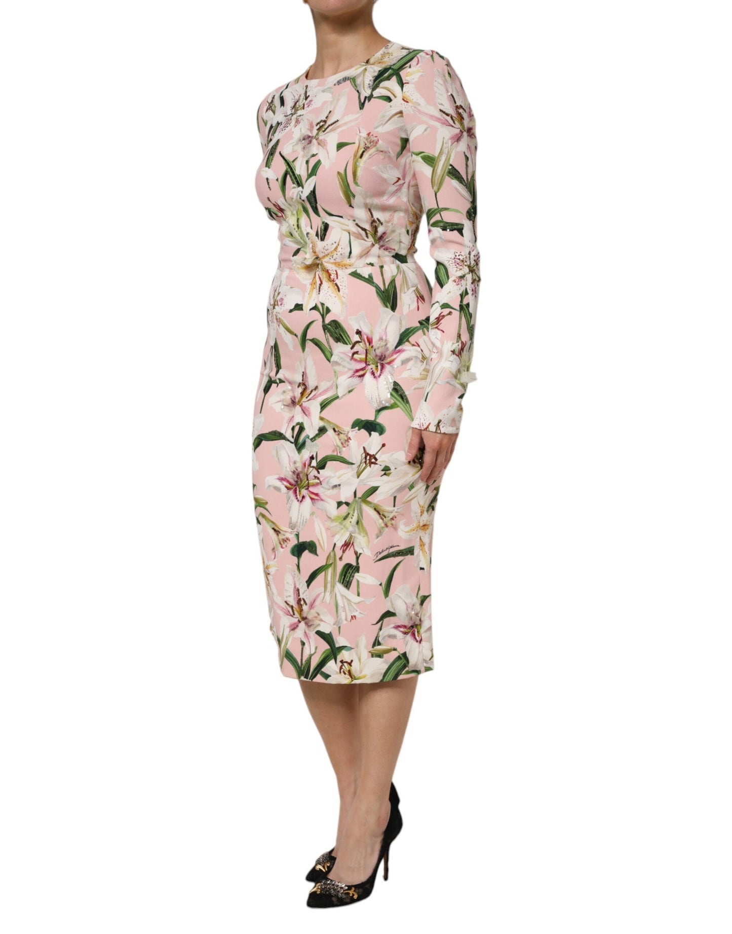 Dolce & Gabbana Pink Lily Viscose Sheath Stretch Midi Women's Dress ()
