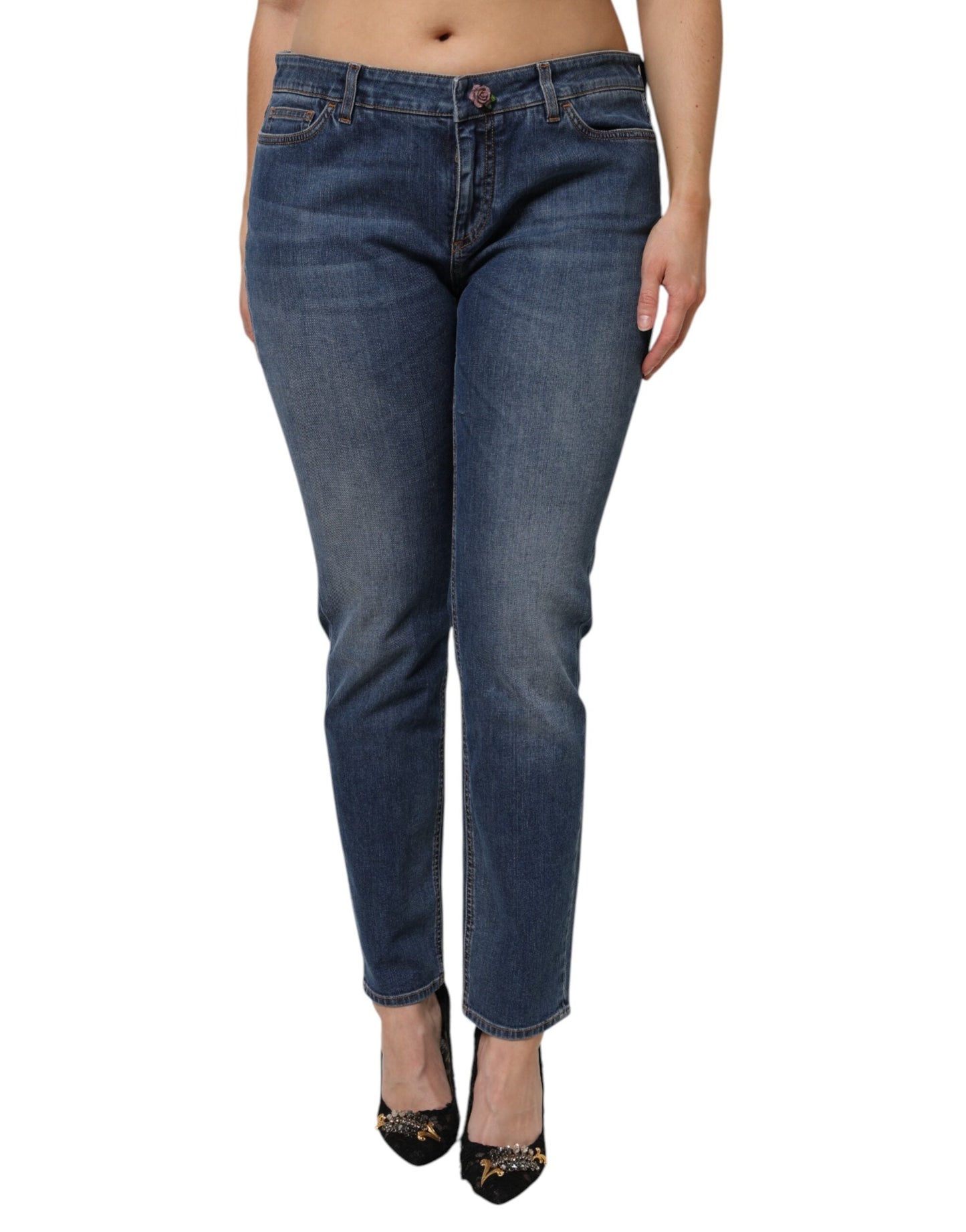 Dolce & Gabbana Blue Low Waist Cotton Skinny Denim Women's Jeans ()