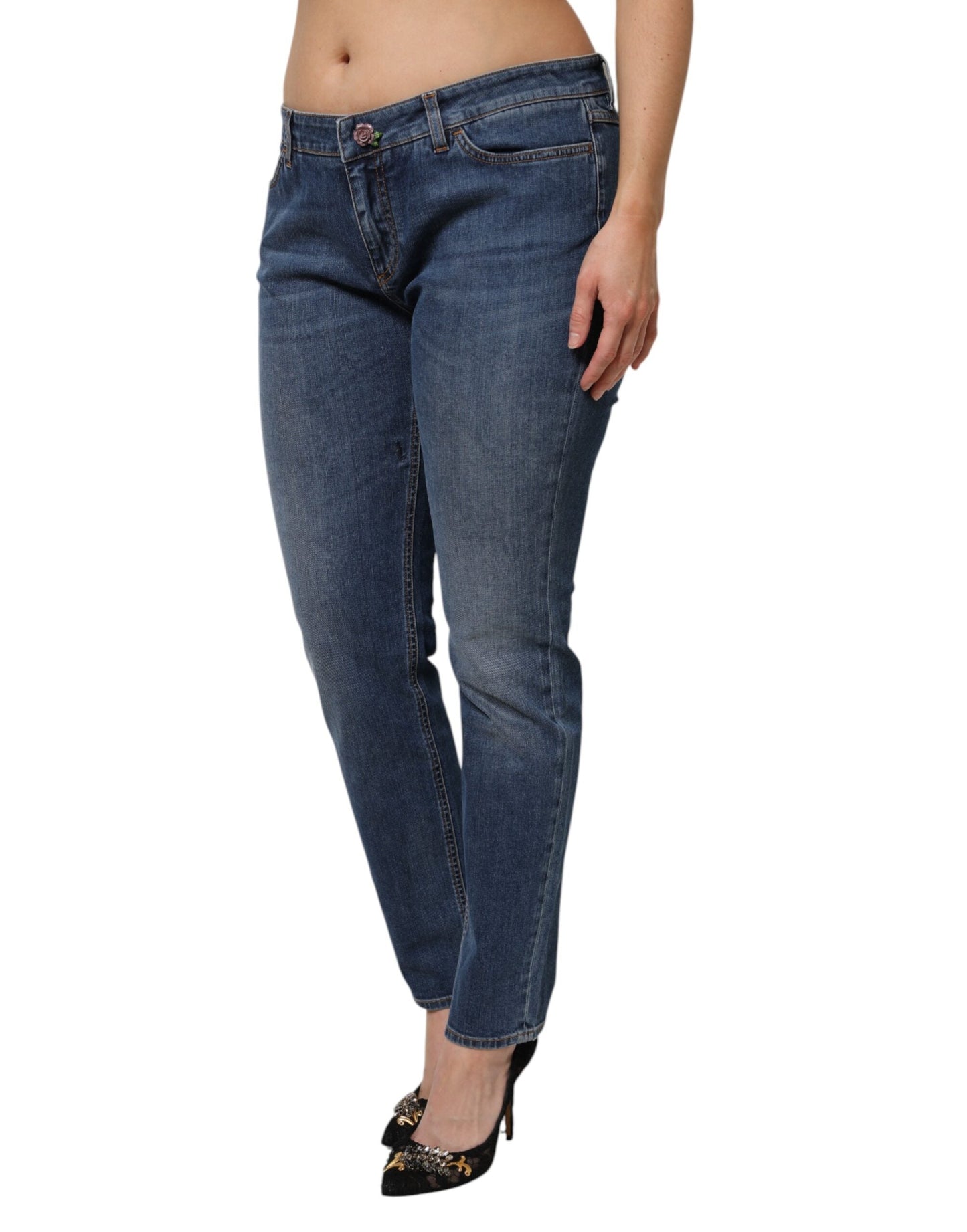 Dolce & Gabbana Blue Low Waist Cotton Skinny Denim Women's Jeans ()