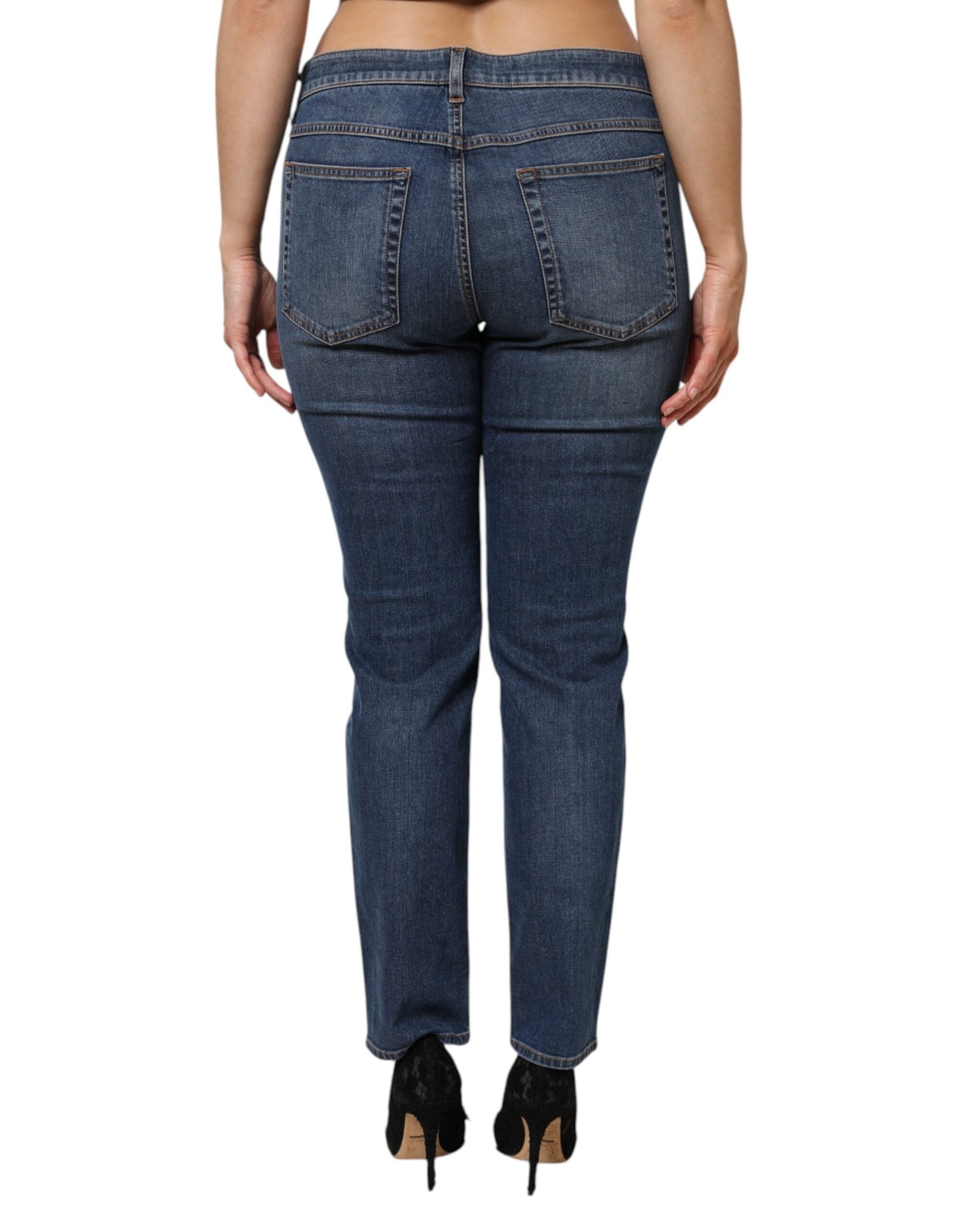 Dolce & Gabbana Blue Low Waist Cotton Skinny Denim Women's Jeans ()