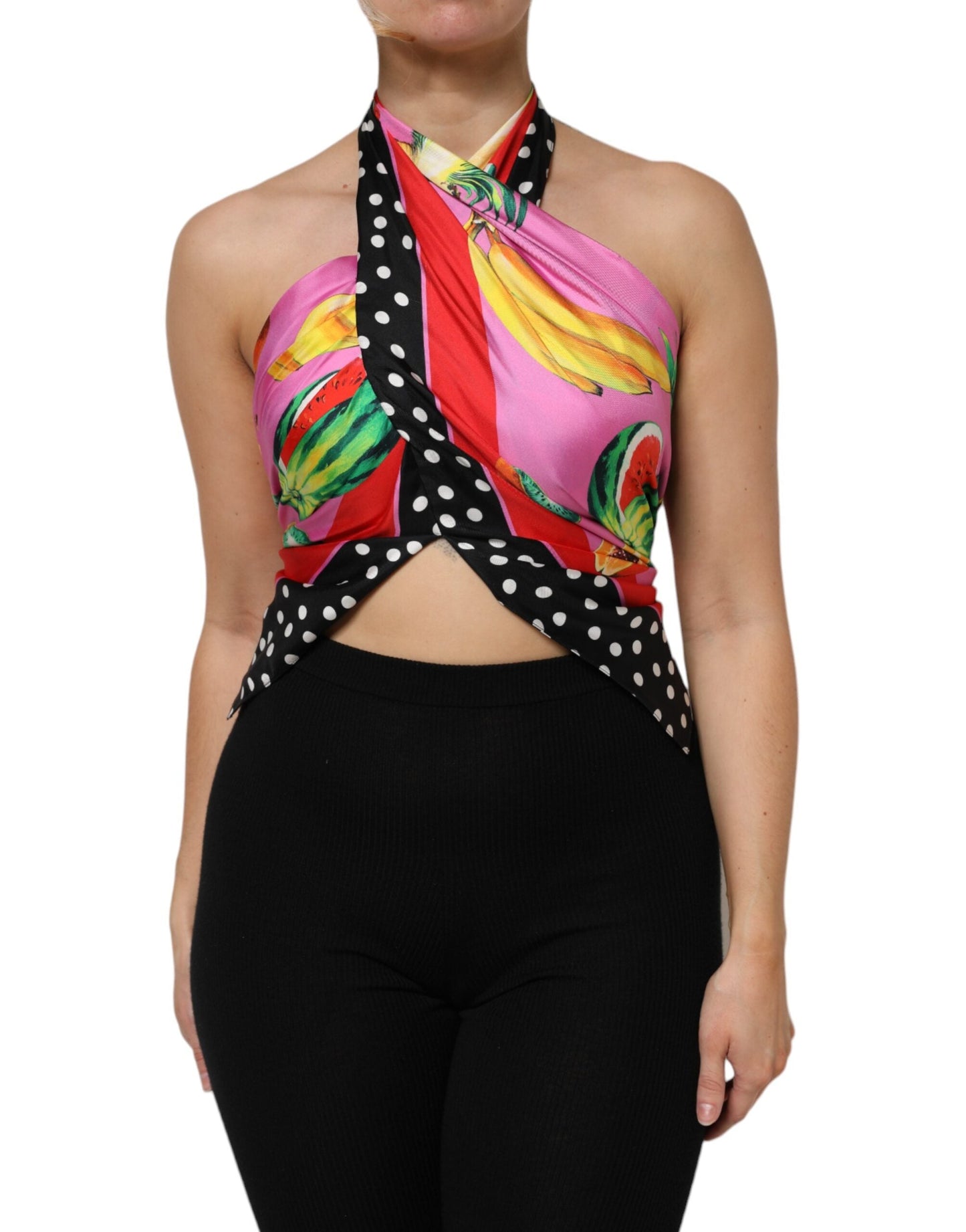 Dolce & Gabbana Multicolor Halter Party Evening Cropped Women's Top