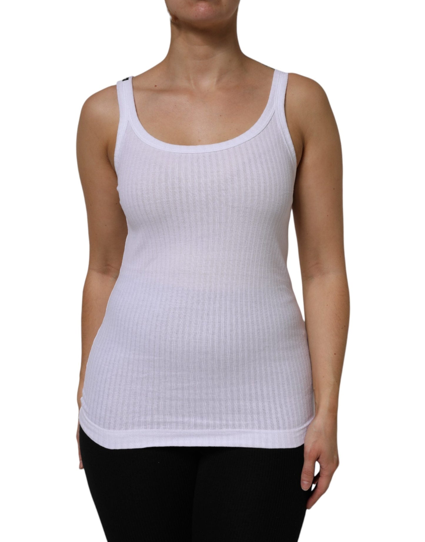 Dolce & Gabbana White Cotton Round Neck Sleeveless Tank Women's Top