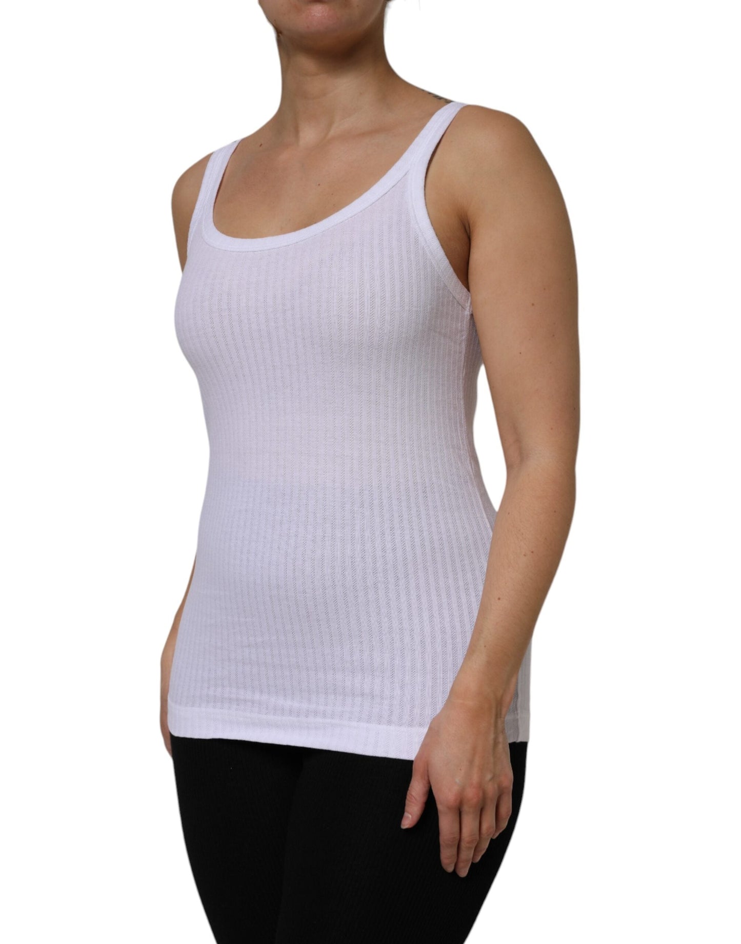 Dolce & Gabbana White Cotton Round Neck Sleeveless Tank Women's Top