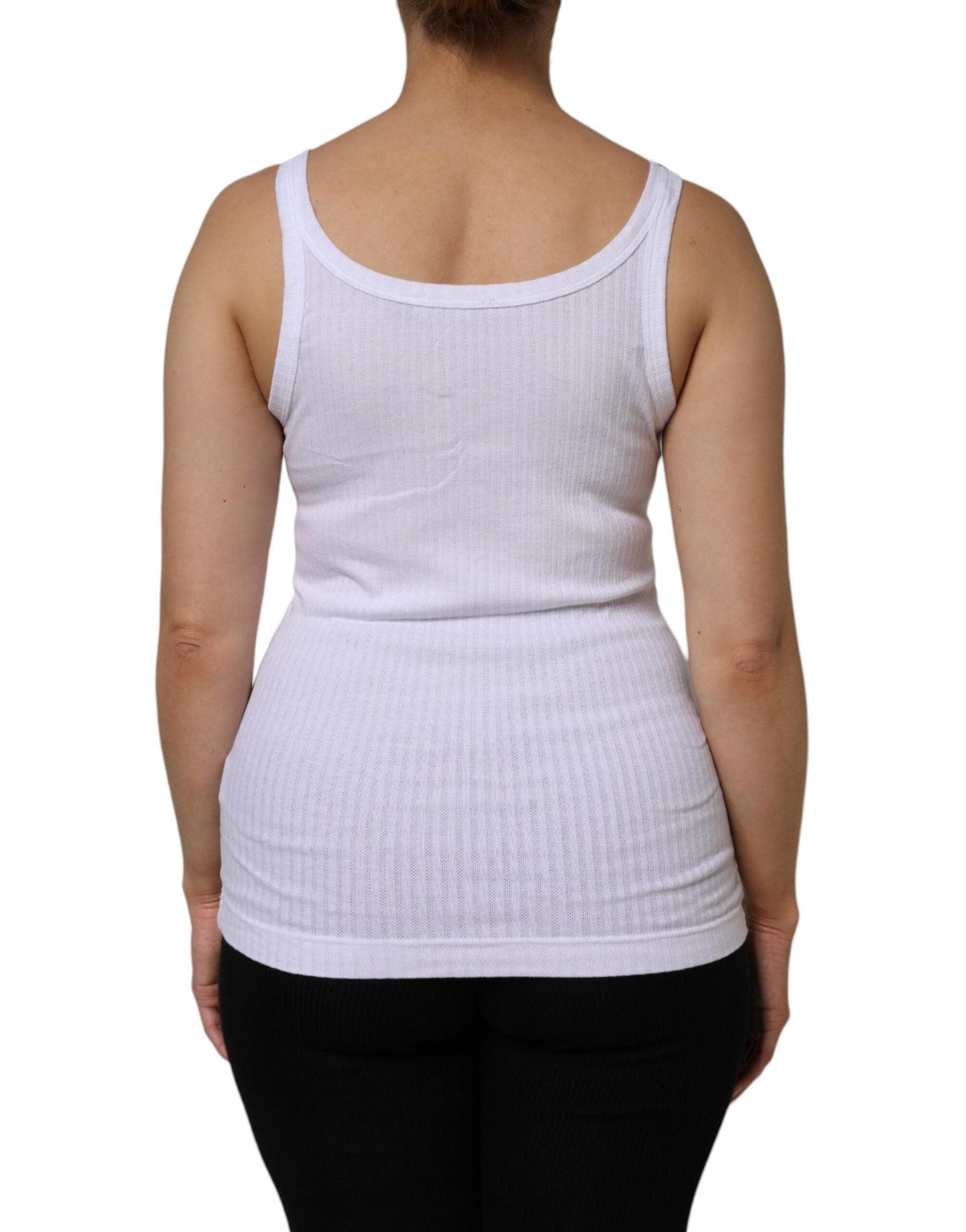 Dolce & Gabbana White Cotton Round Neck Sleeveless Tank Women's Top