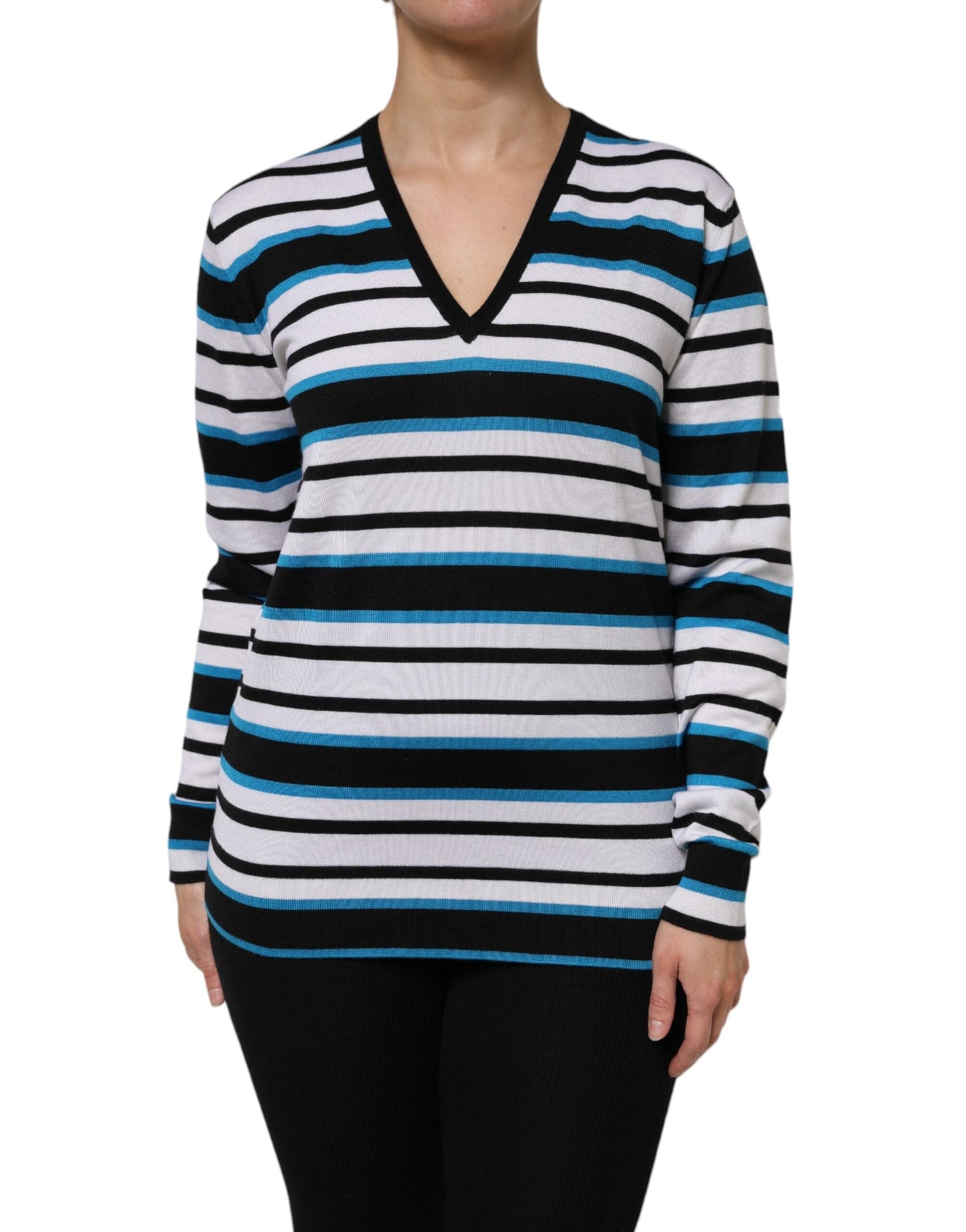 Dolce & Gabbana Multicolor Stripes Long Sleeves V-neck Women's Top
