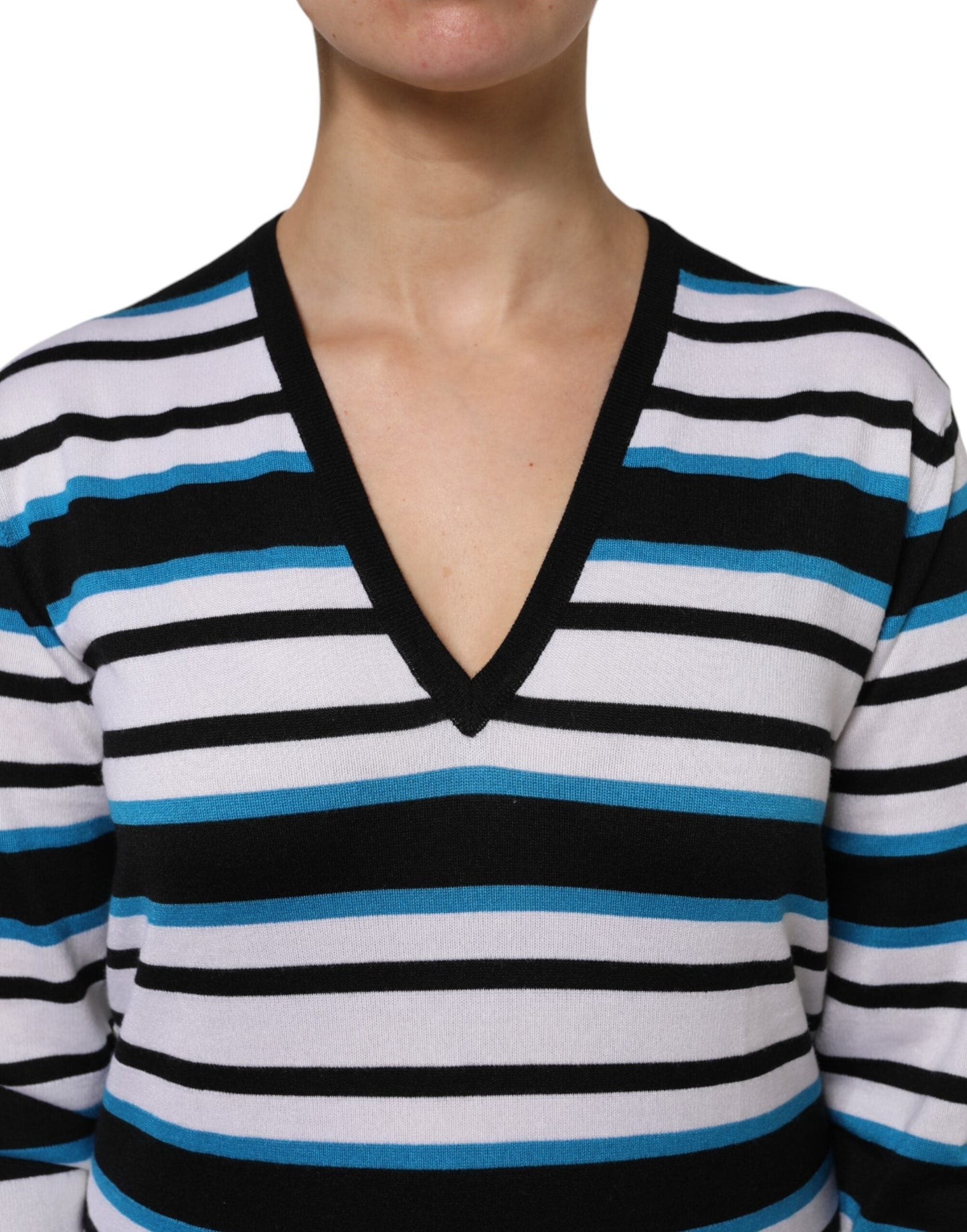 Dolce & Gabbana Multicolor Stripes Long Sleeves V-neck Women's Top