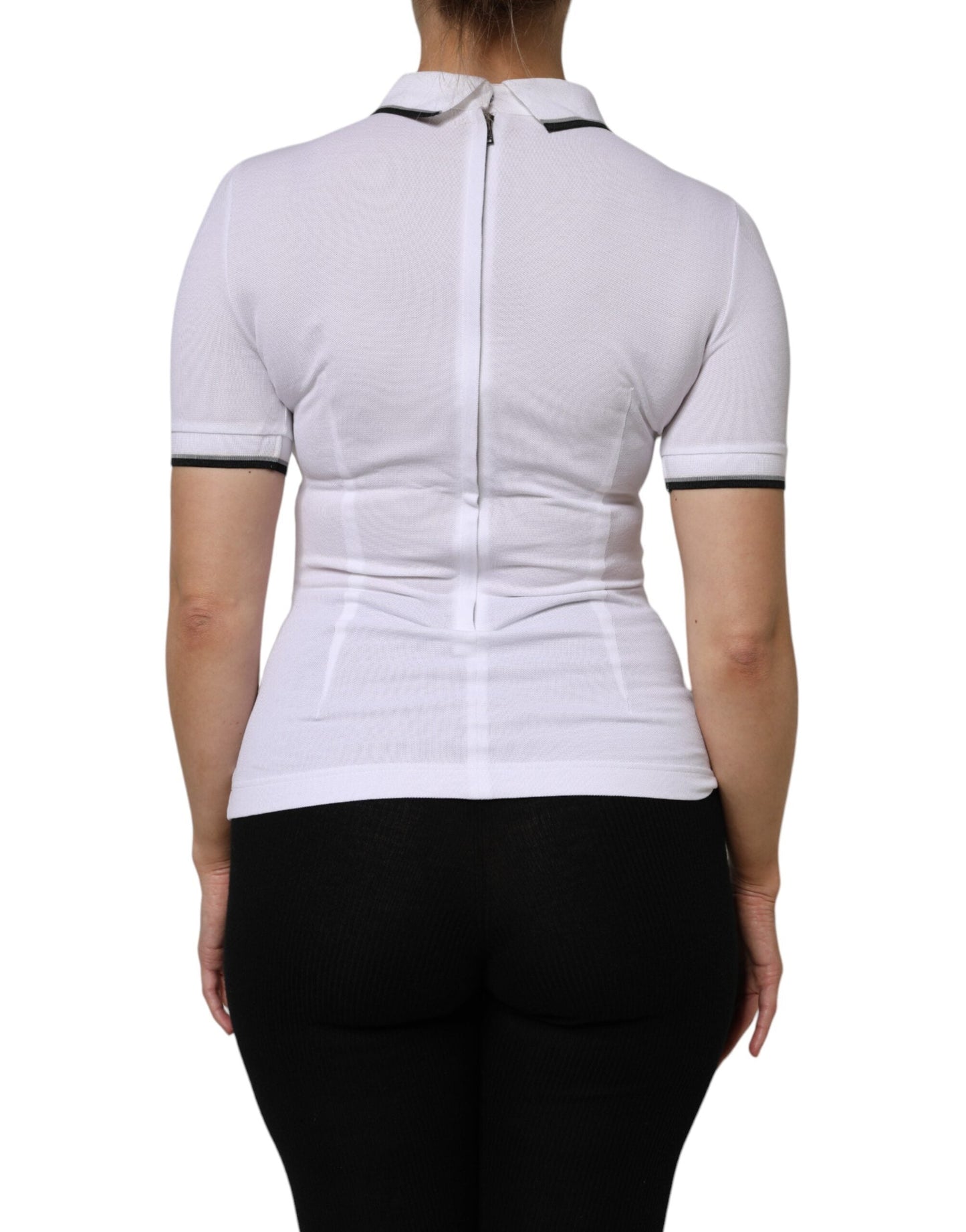 Dolce & Gabbana White Cotton Short Sleeves Collared Polo Women's Top