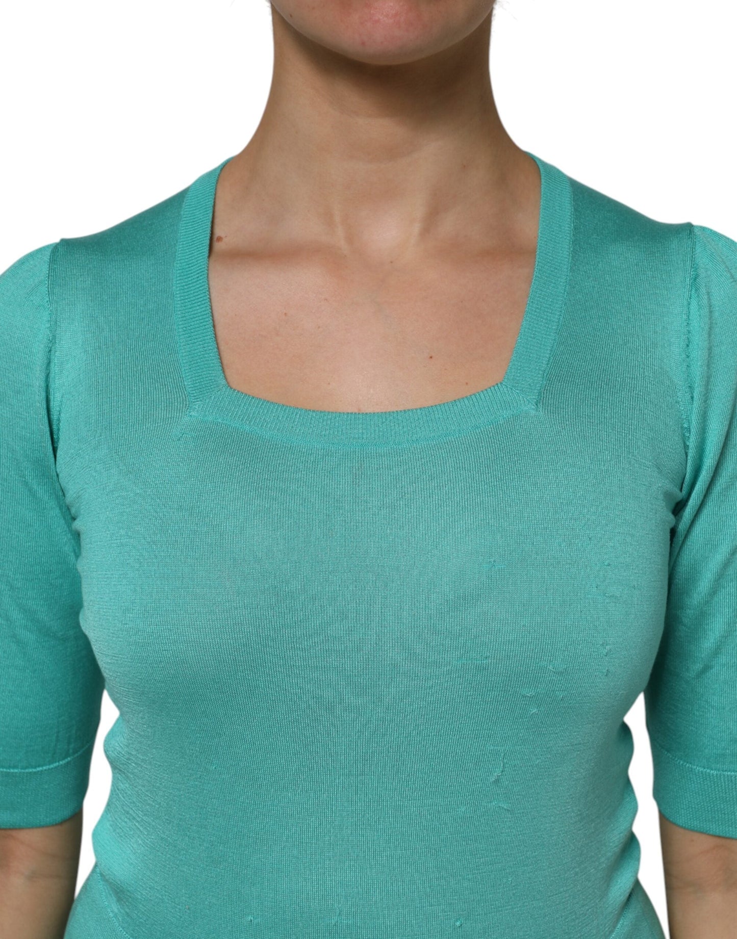 Dolce & Gabbana Aqua Blue Silk Short Sleeves Square Neck Women's Top ()