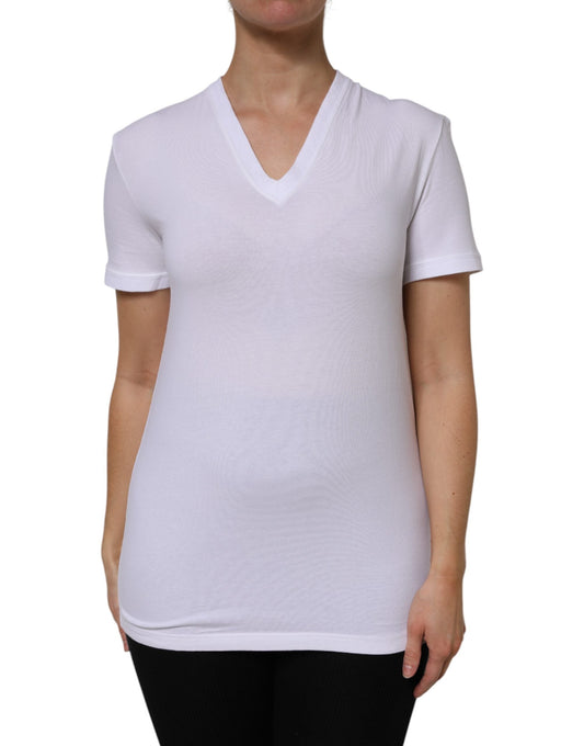 Dolce & Gabbana White Cotton Short Sleeves V-Neck Top Women's T-shirt