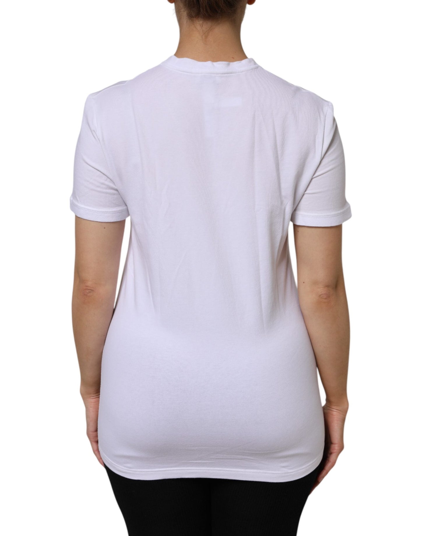 Dolce & Gabbana White Cotton Short Sleeves V-Neck Top Women's T-shirt
