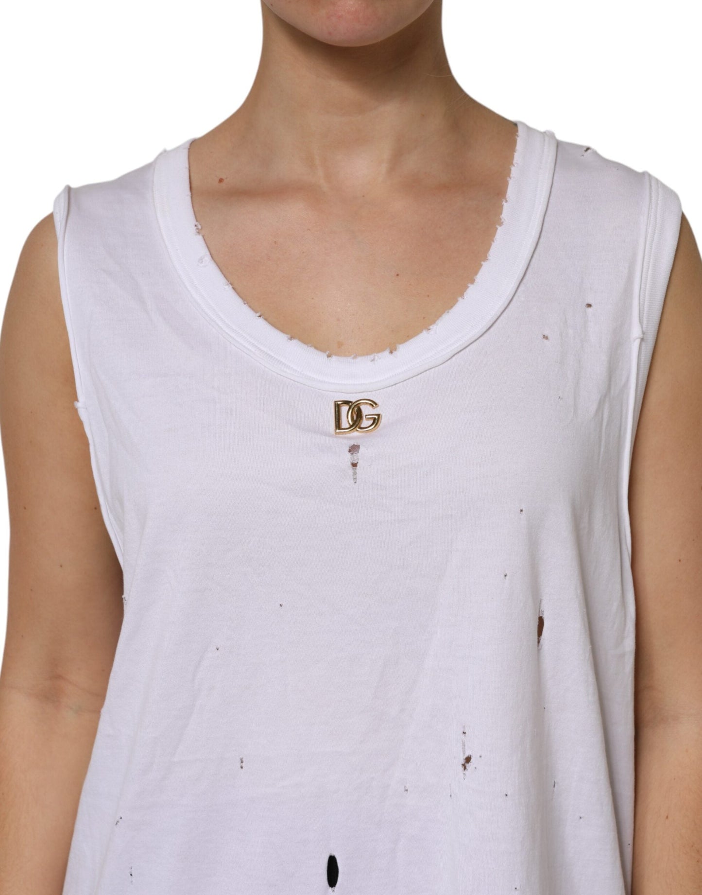 Dolce & Gabbana White Cotton Sleeveless Round Neck Tank Women's Top
