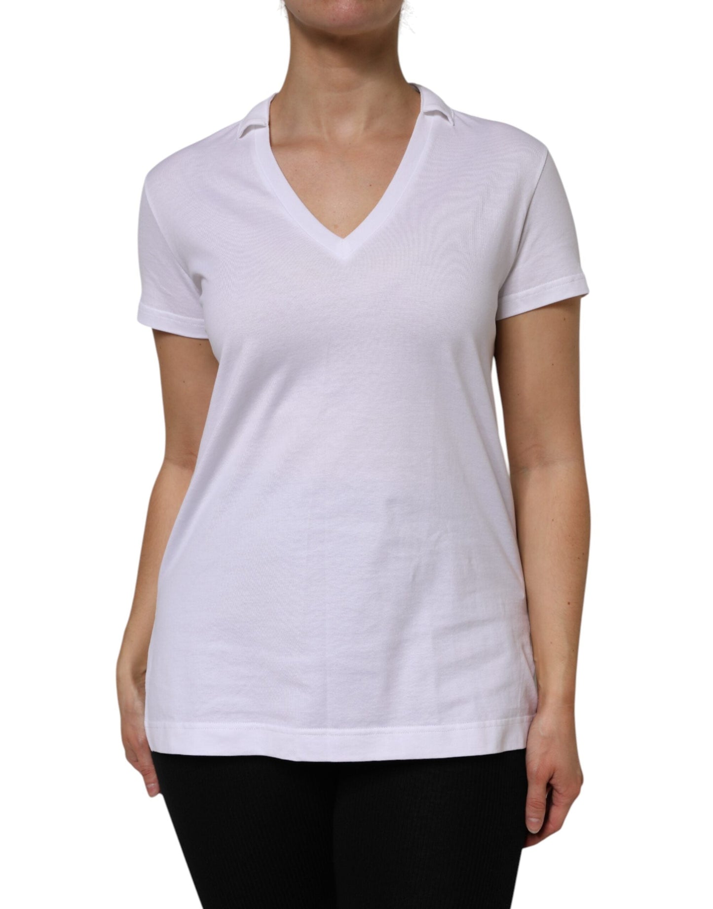 Dolce & Gabbana White Cotton Short Sleeve V-Neck Top Women's T-shirt