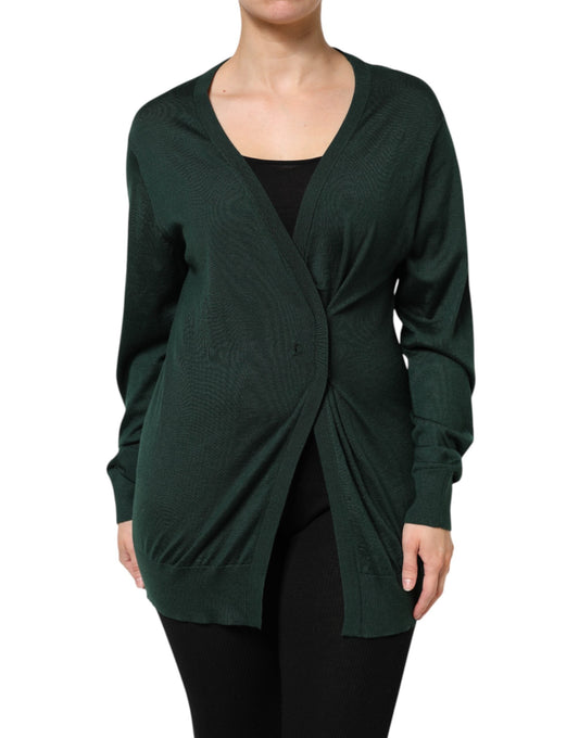 Dolce & Gabbana Dark Green Cashmere Silk Cardigan Women's Sweater