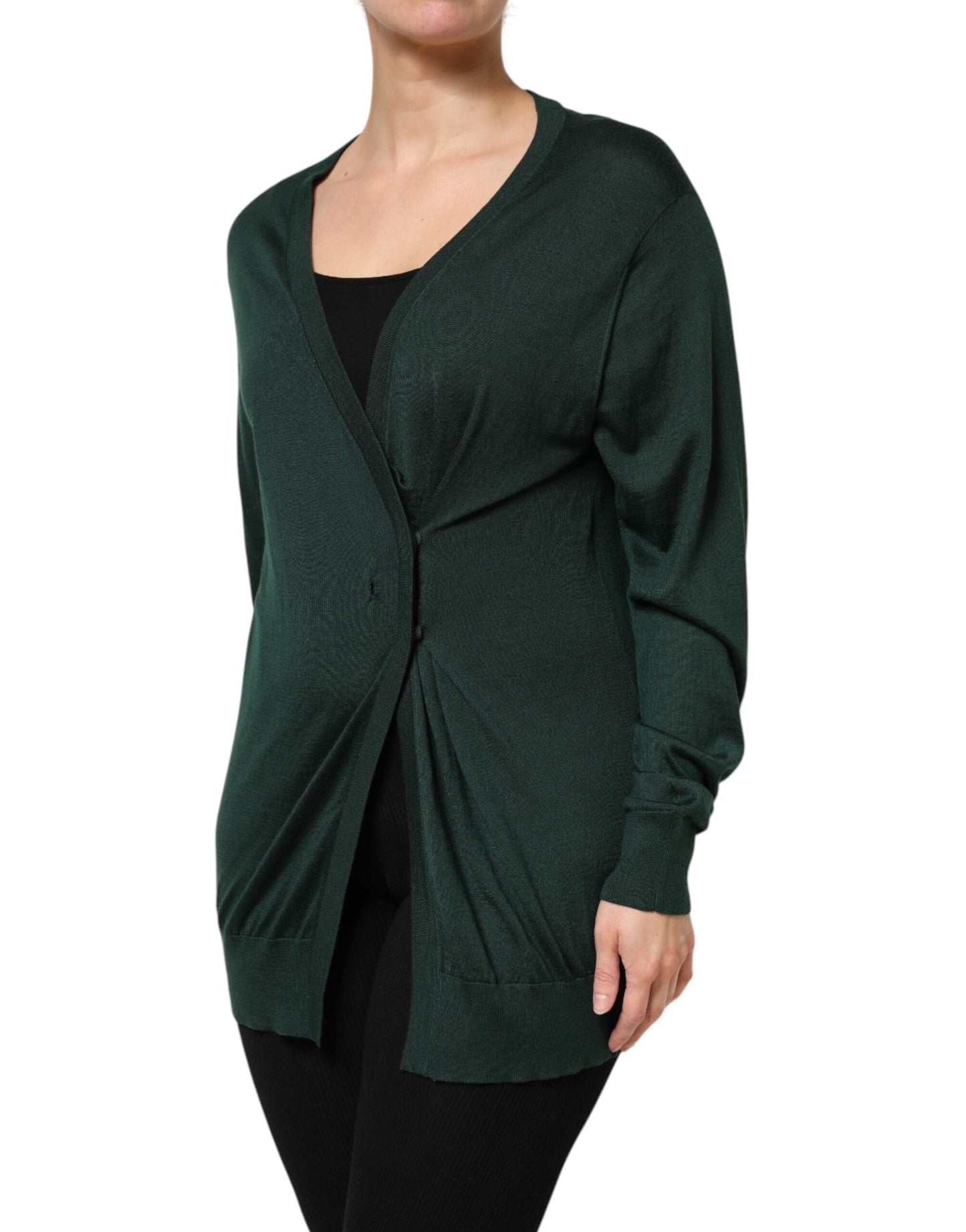Dolce & Gabbana Dark Green Cashmere Silk Cardigan Women's Sweater