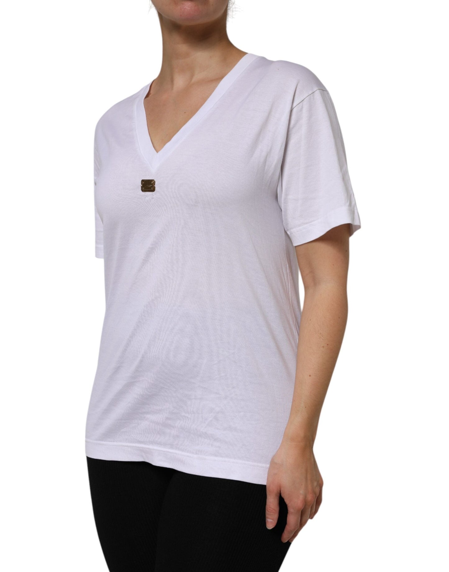 Dolce & Gabbana White Cotton Short Sleeve V-Neck Top Women's T-shirt ()