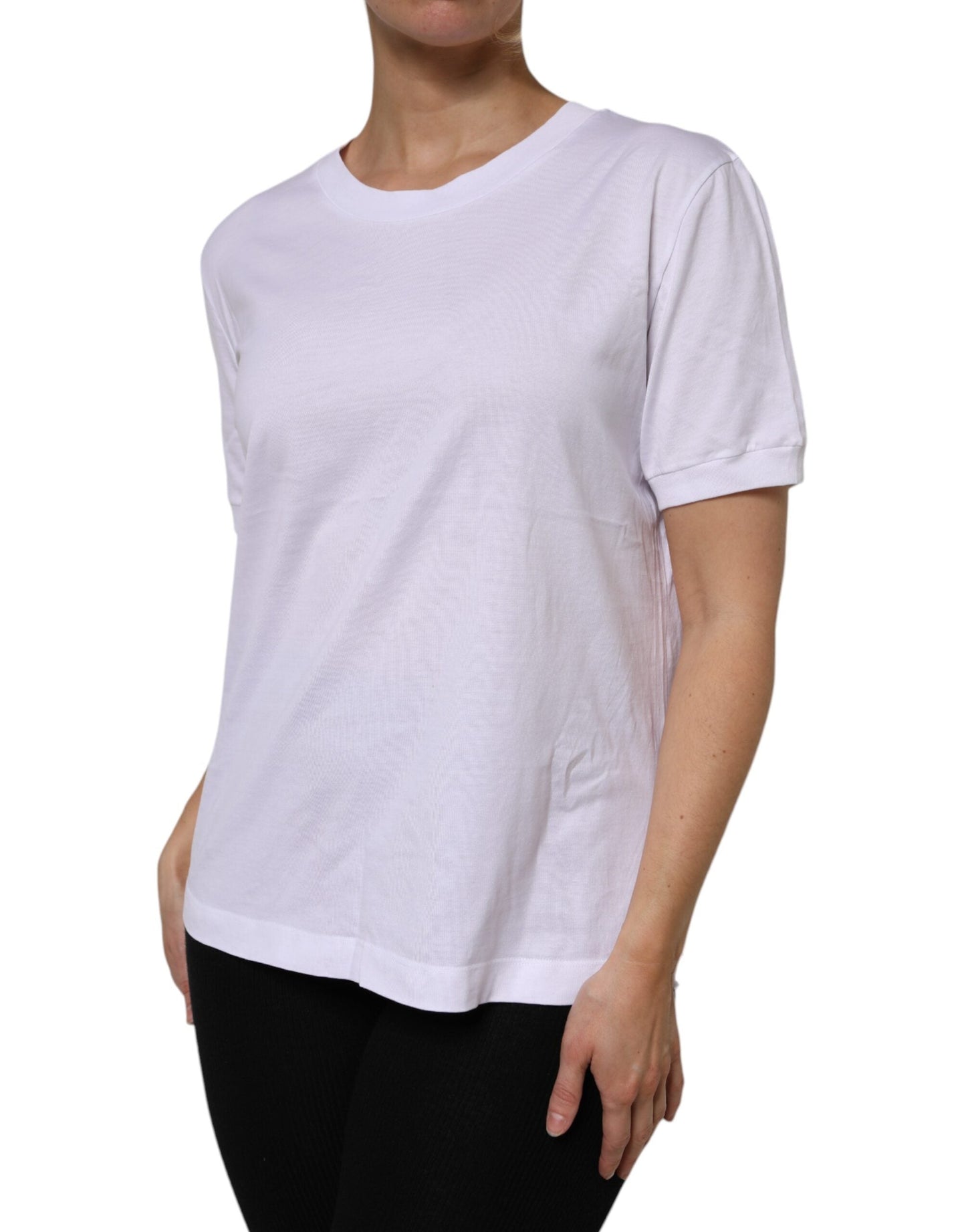 Dolce & Gabbana White Cotton Short Sleeve Round Neck Women's T-shirt ()