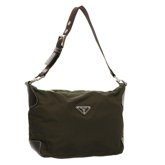 PRADA Shoulder Bag Nylon Khaki Dark Brown  75574
