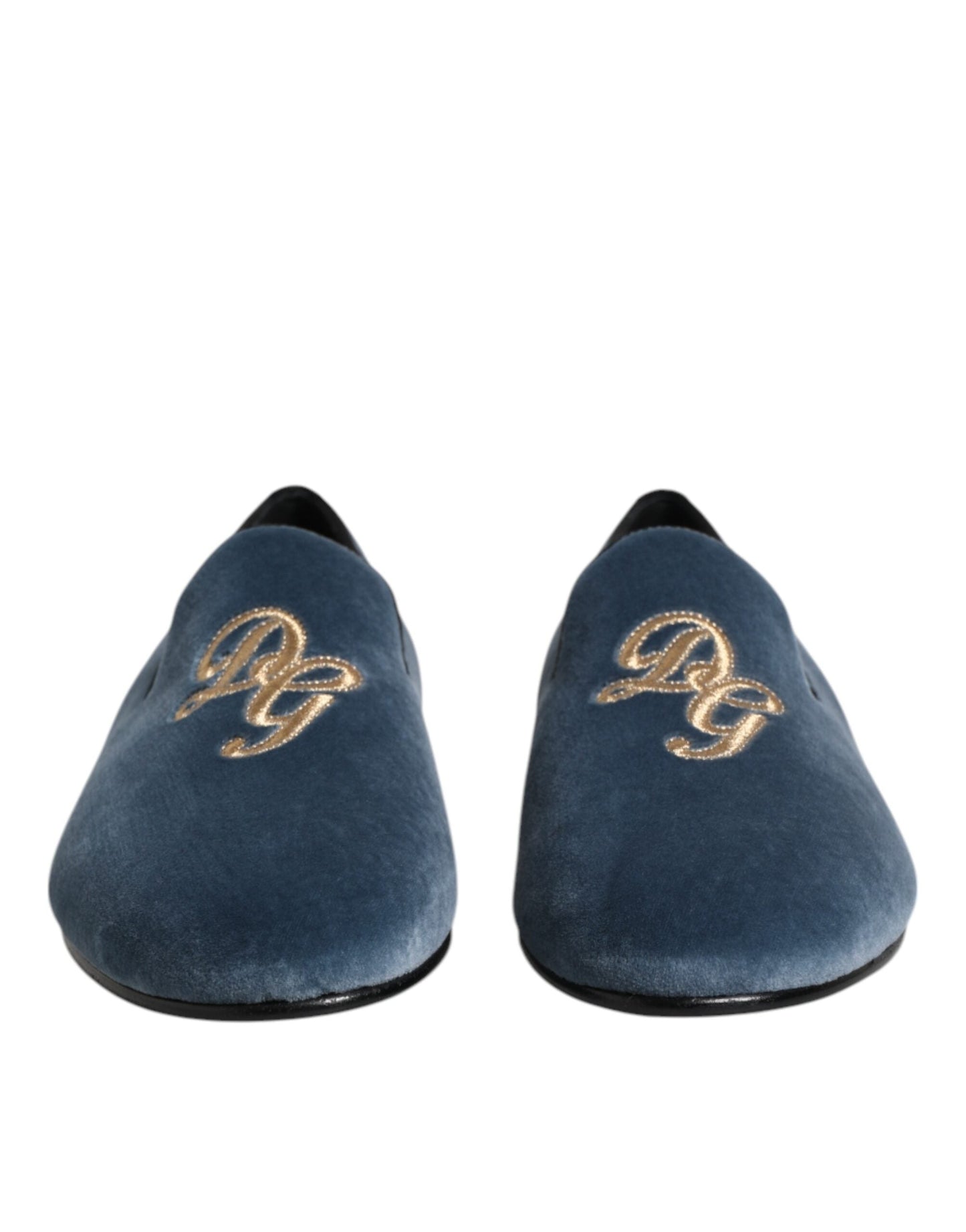 Dolce & Gabbana Blue Velvet DG Logo Loafers Formal Men's Shoes