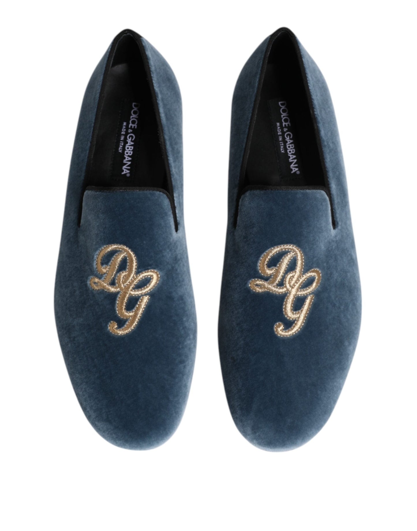 Dolce & Gabbana Blue Velvet DG Logo Loafers Formal Men's Shoes