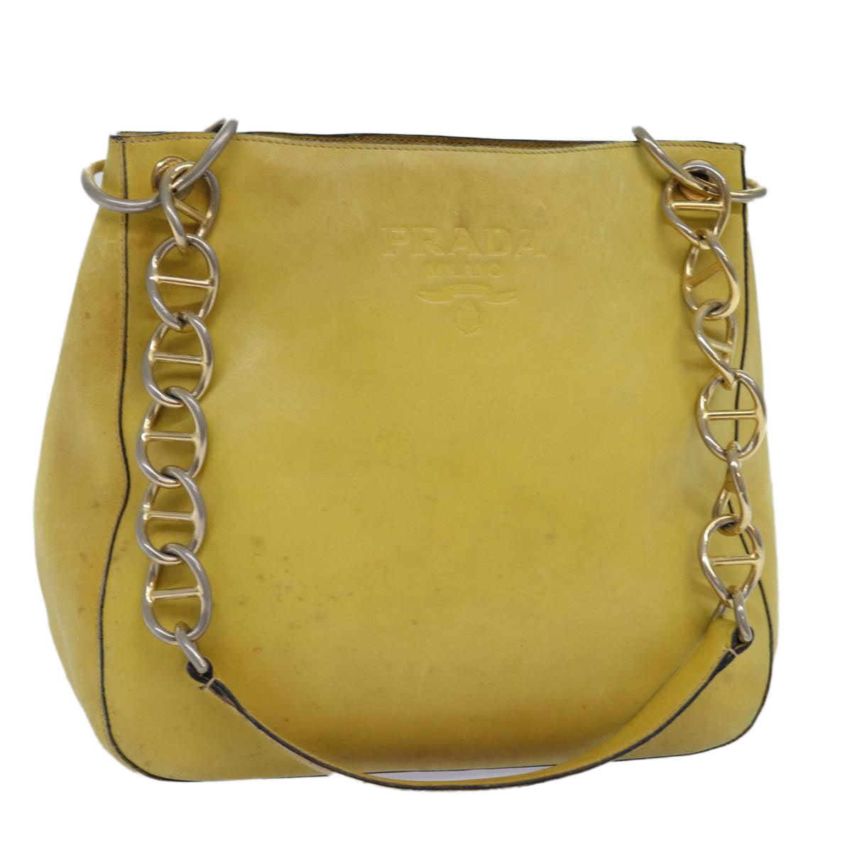 PRADA Chain Shoulder Bag Leather Yellow  75696