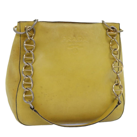 PRADA Chain Shoulder Bag Leather Yellow  75696