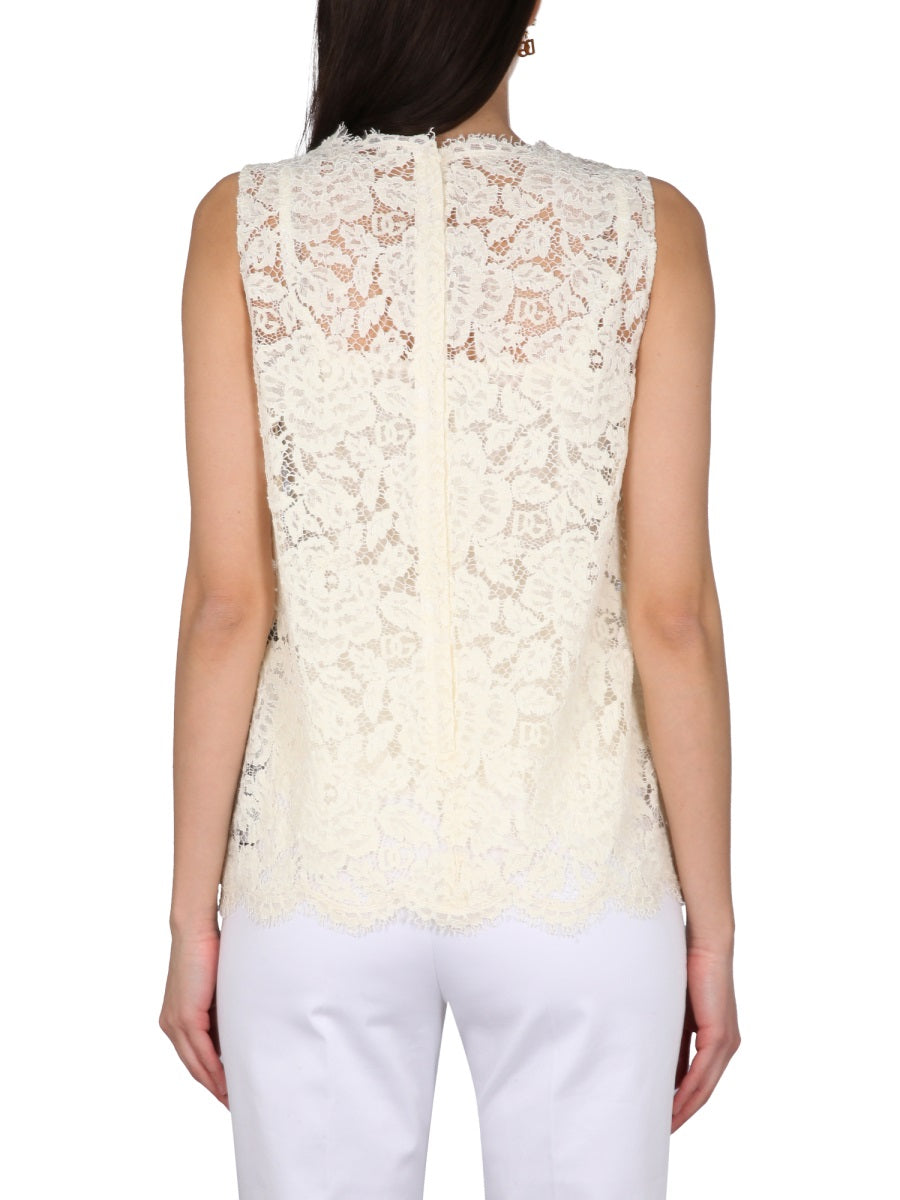 Dolce & Gabbana Women Logoed Stretch Lace Top