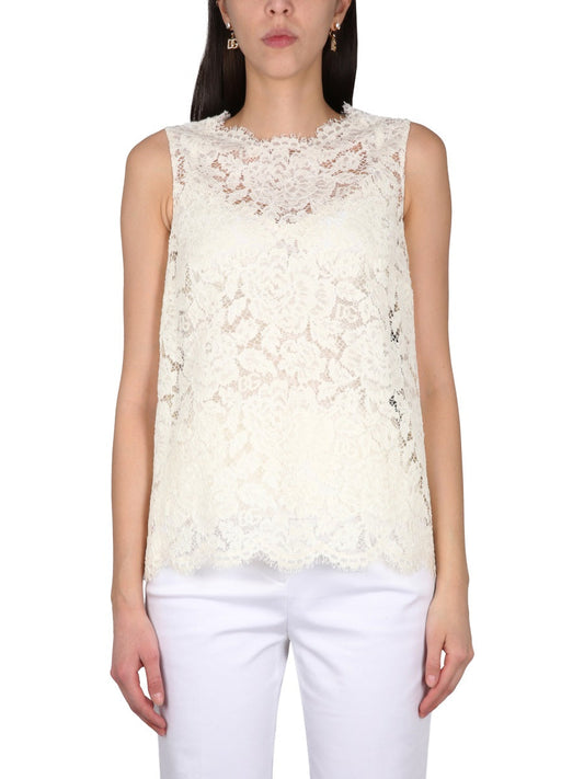 Dolce & Gabbana Women Logoed Stretch Lace Top