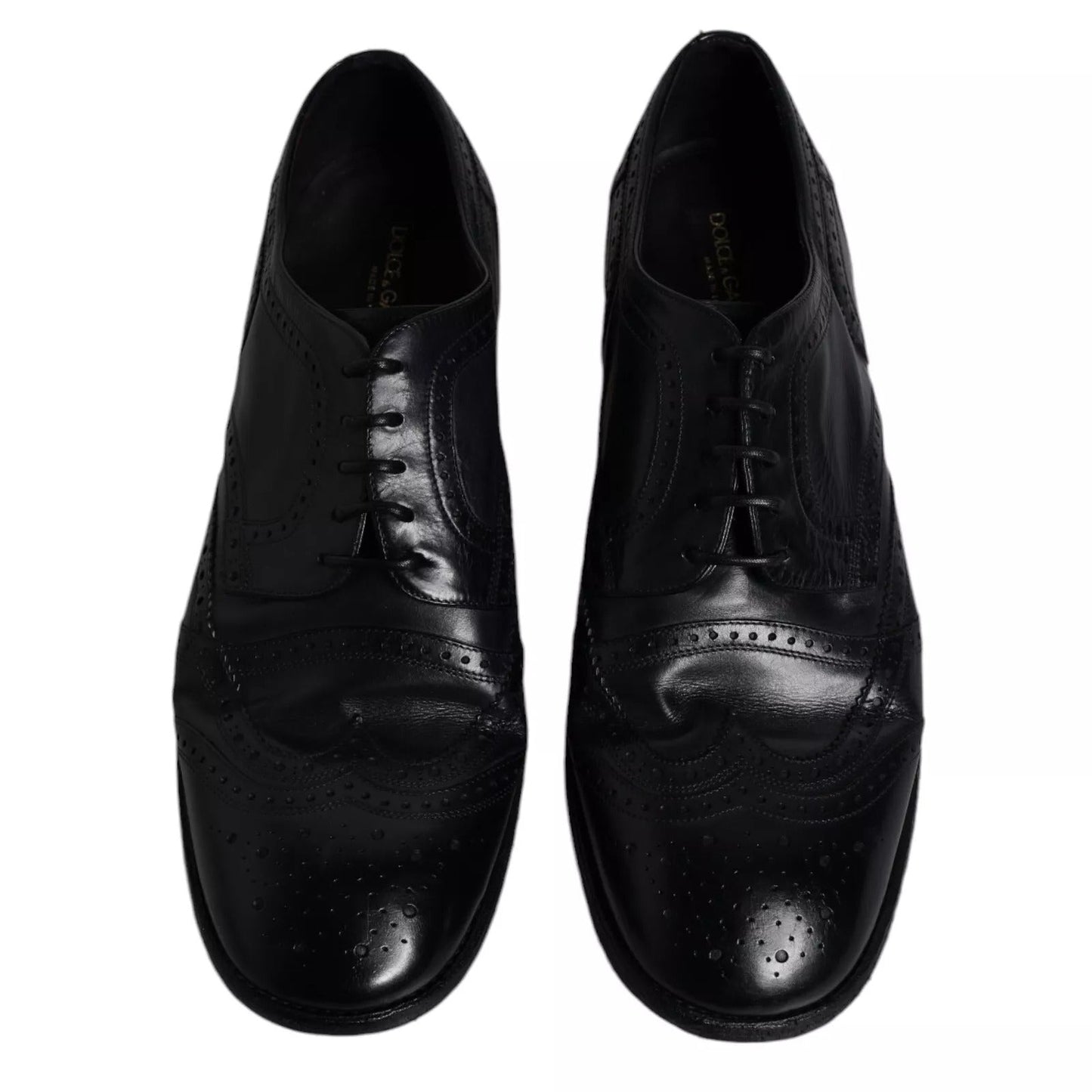 Dolce & Gabbana Dark Blue Leather Derby Wingtip Formal Men's Shoes