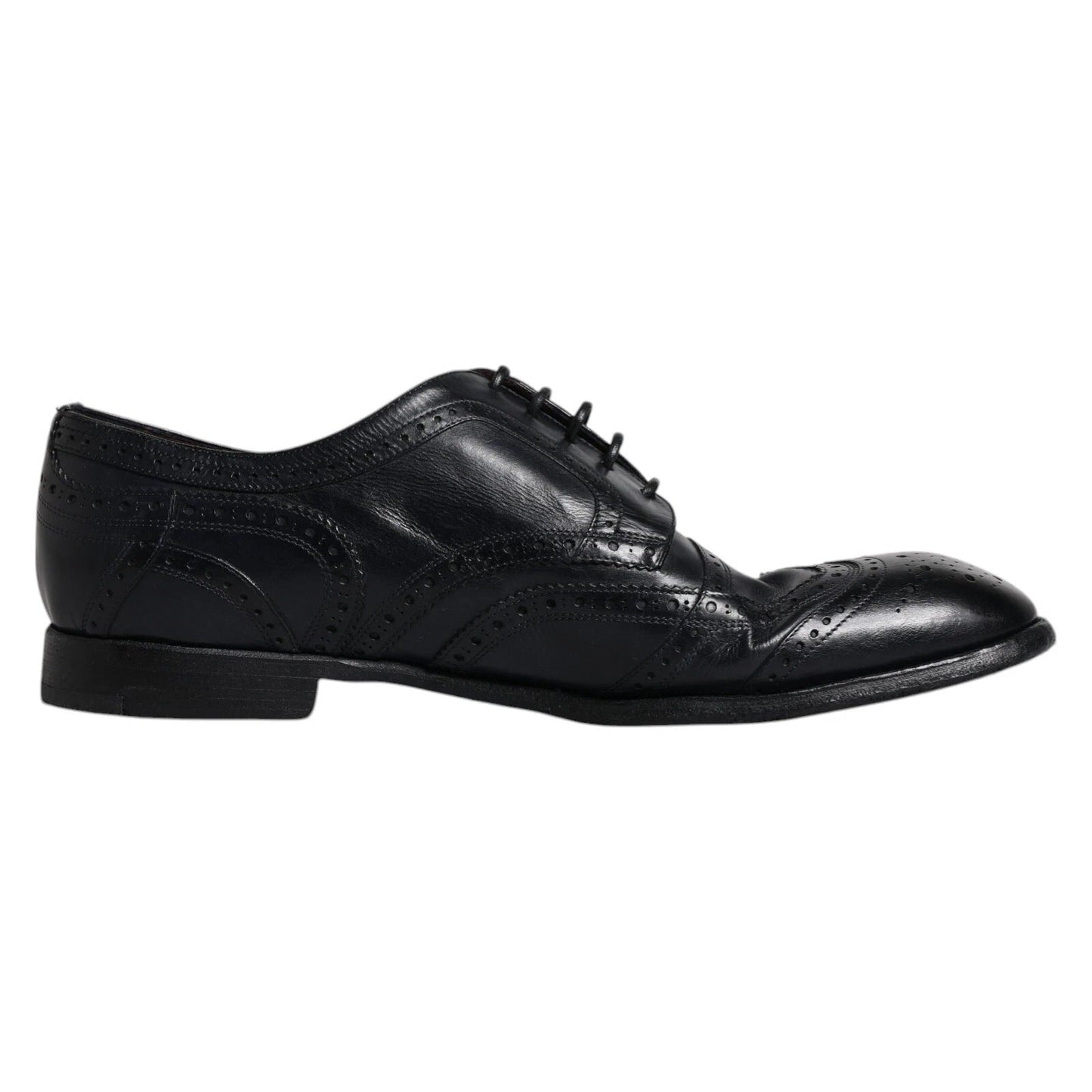 Dolce & Gabbana Dark Blue Leather Derby Wingtip Formal Men's Shoes