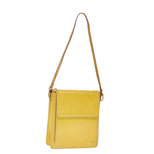 LOUIS VUITTON Monogram Vernis Motto Pouch Lime Yellow M91059 LV 75874