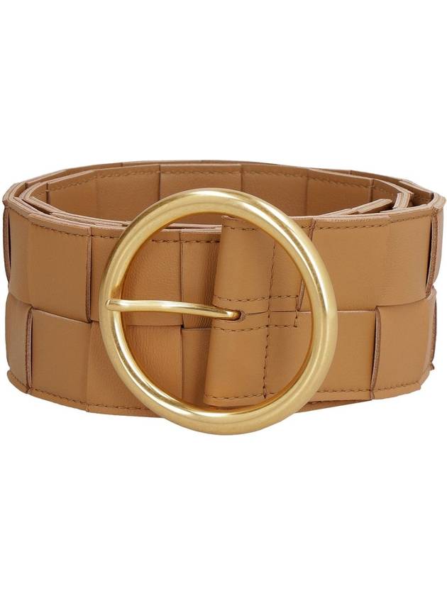 Bottega Veneta Intrecciato Ring Buckle Leather Belt Beige