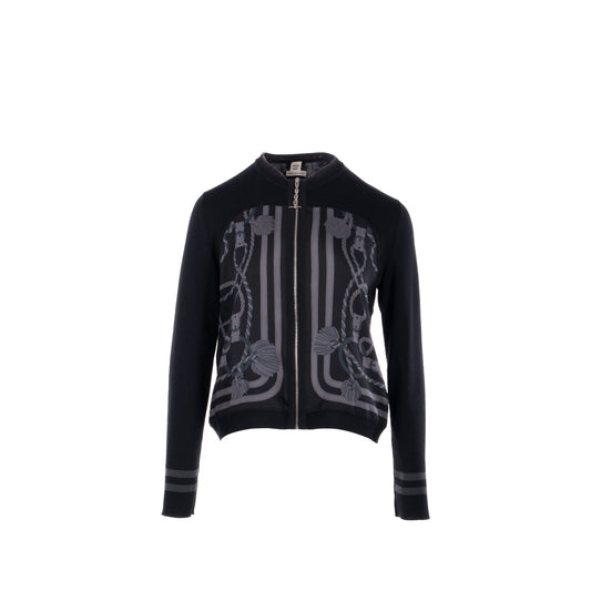 Hermes Size 38 Cardigan Zippe Twillaine Silk/Cotton Noir