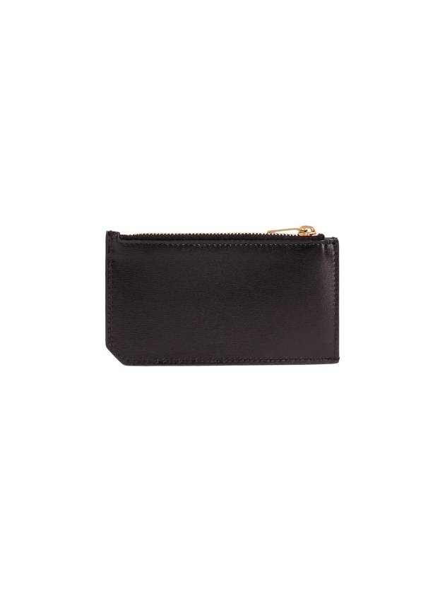 Saint Laurent Monogram Leather Gold Zipper Card Wallet Black