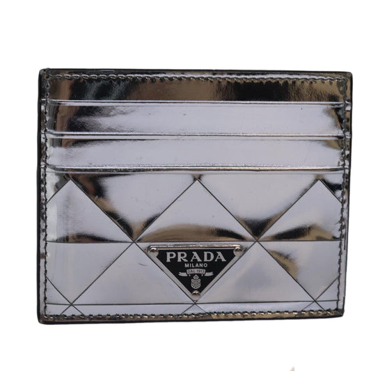 PRADA Card Case Metallic leather Silver  76442
