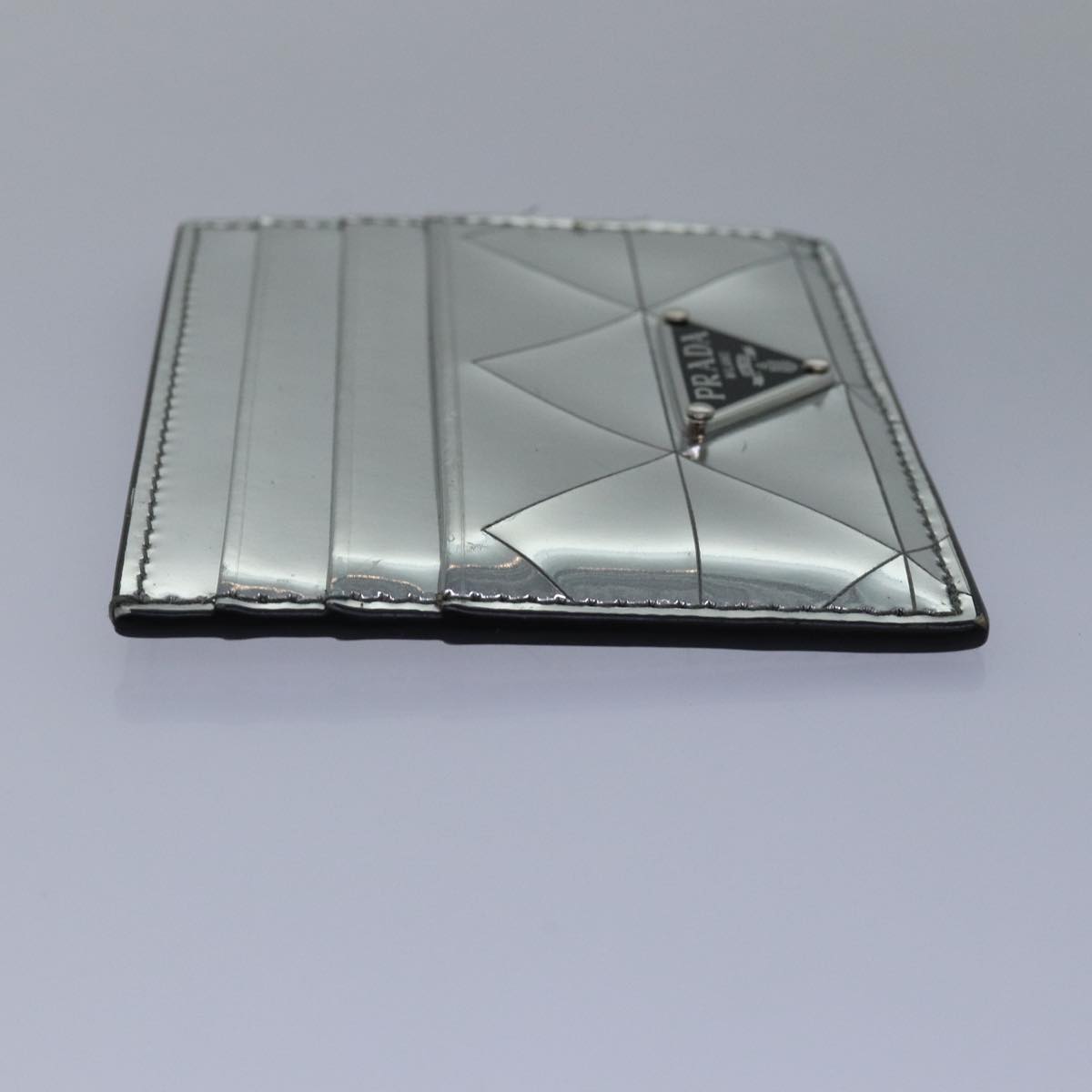 PRADA Card Case Metallic leather Silver  76442