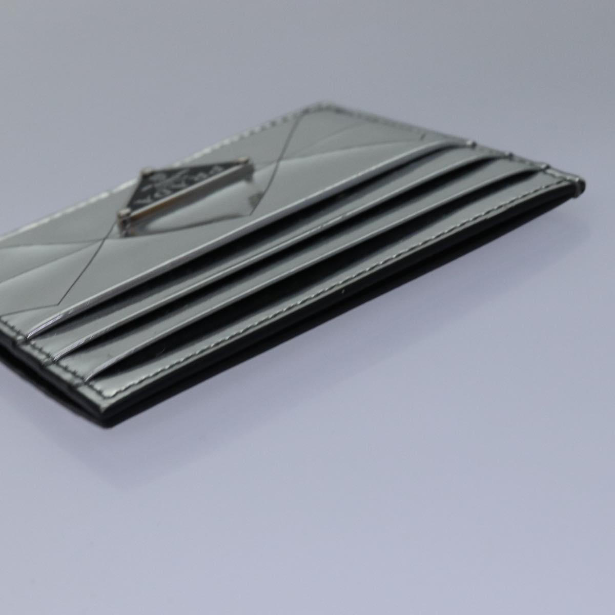 PRADA Card Case Metallic leather Silver  76442